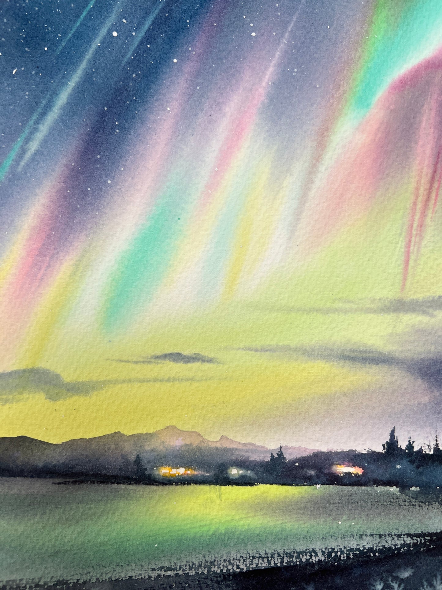Aurora Borealis Painting Watercolor Original - Northern lights #31