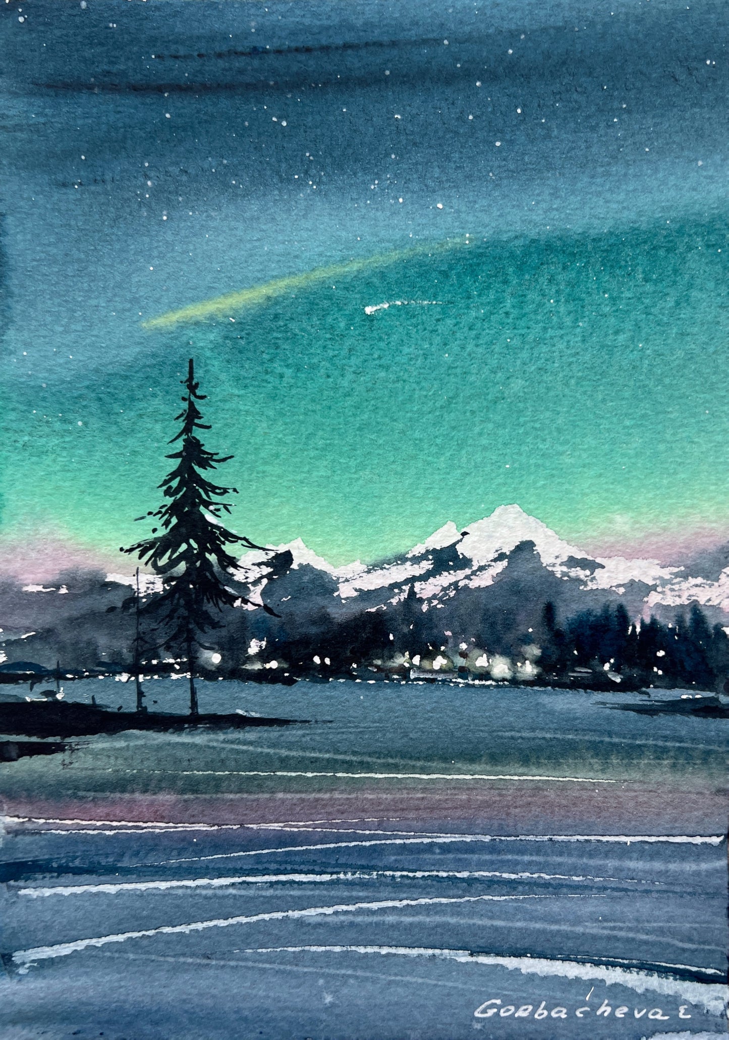 Small Painting Aurora Borealis - Northern lights #33
