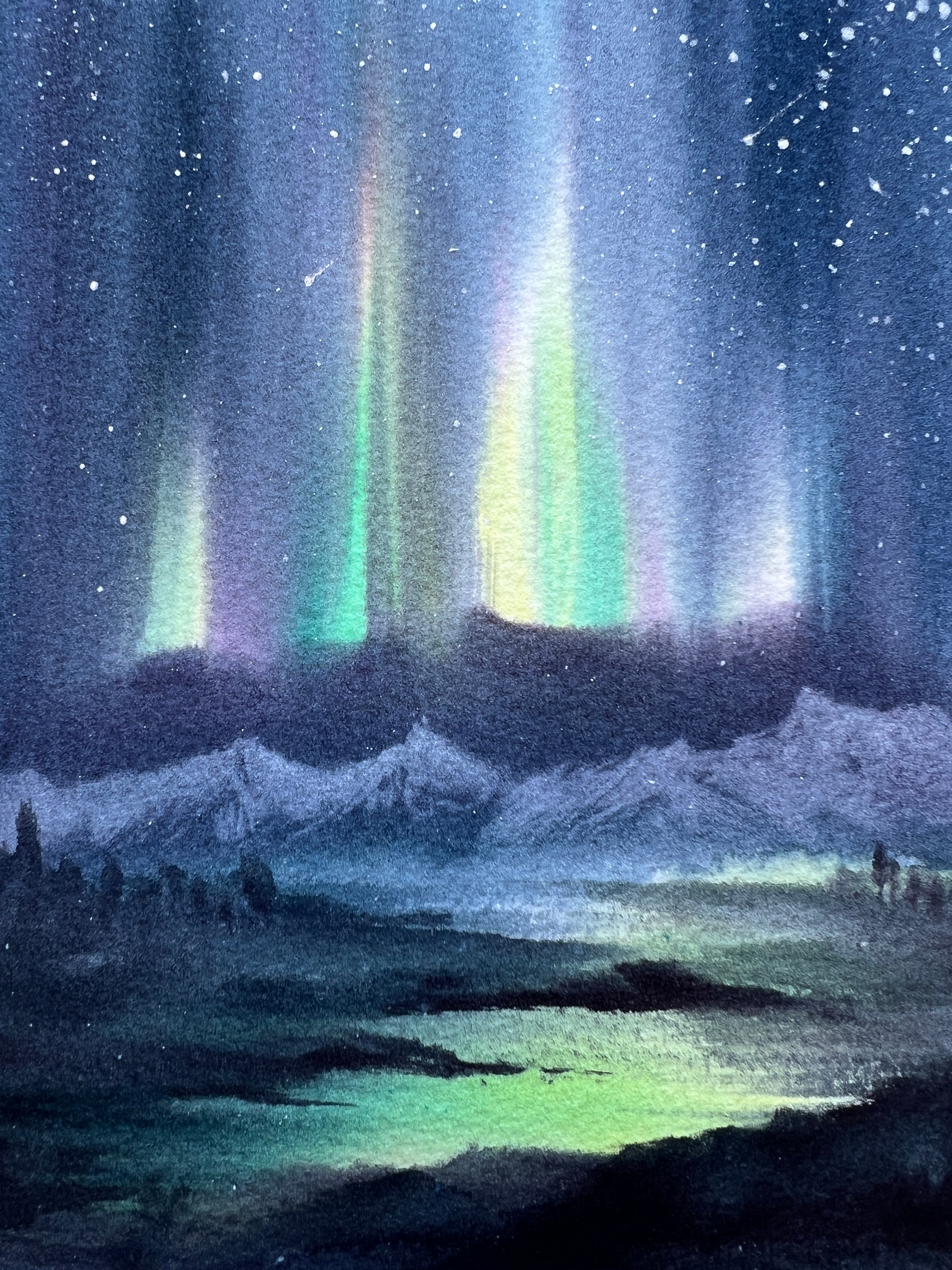 Aurora Borealis good 6x9 Original Watercolor