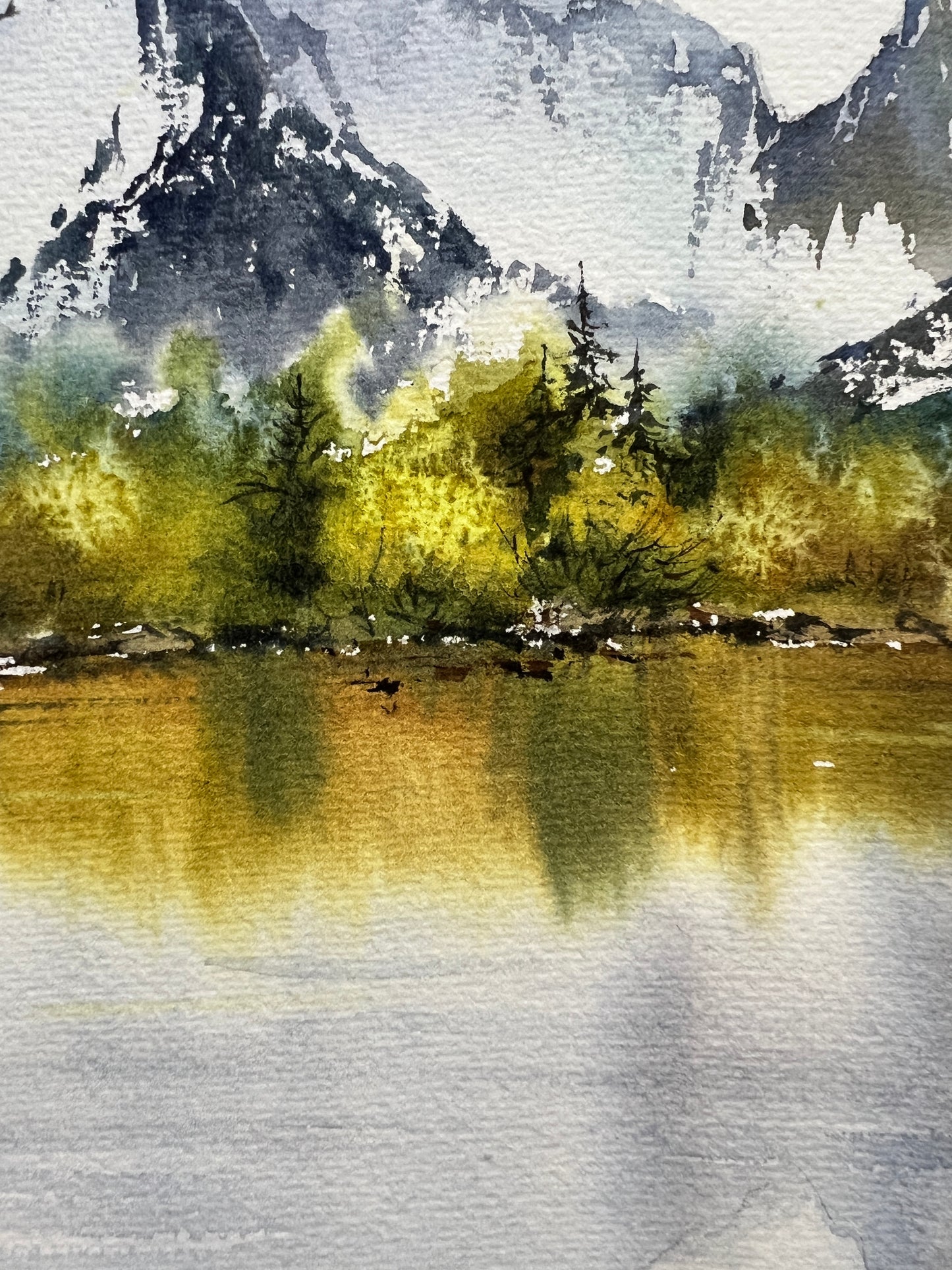 Abstract Painting Watercolor Original, Contemporary Art - Mountain Lake #36
