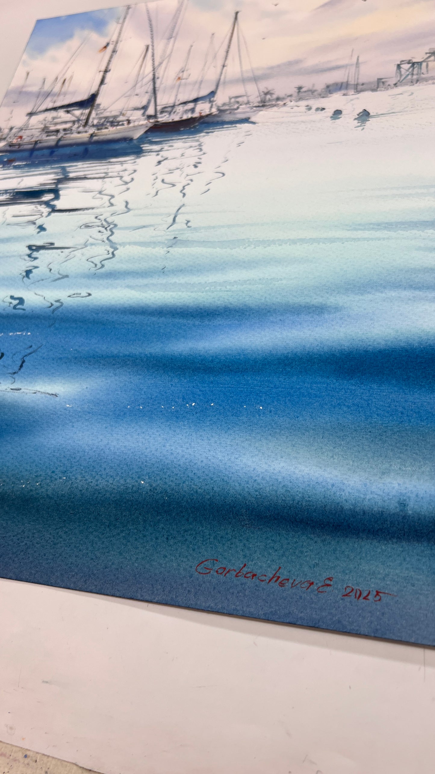 Original Watercolor Painting "Yachts in the Morning Haze" - Nautical Gift