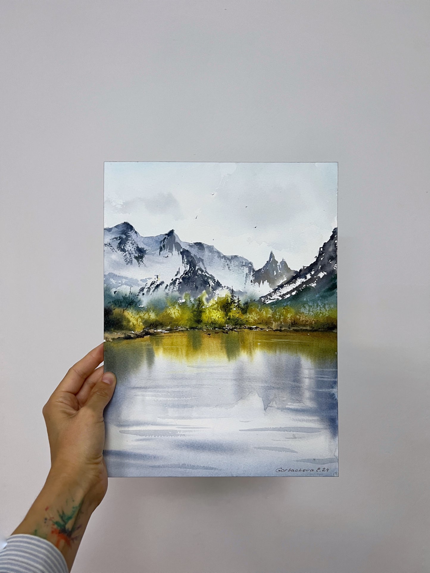Abstract Painting Watercolor Original, Contemporary Art - Mountain Lake #36