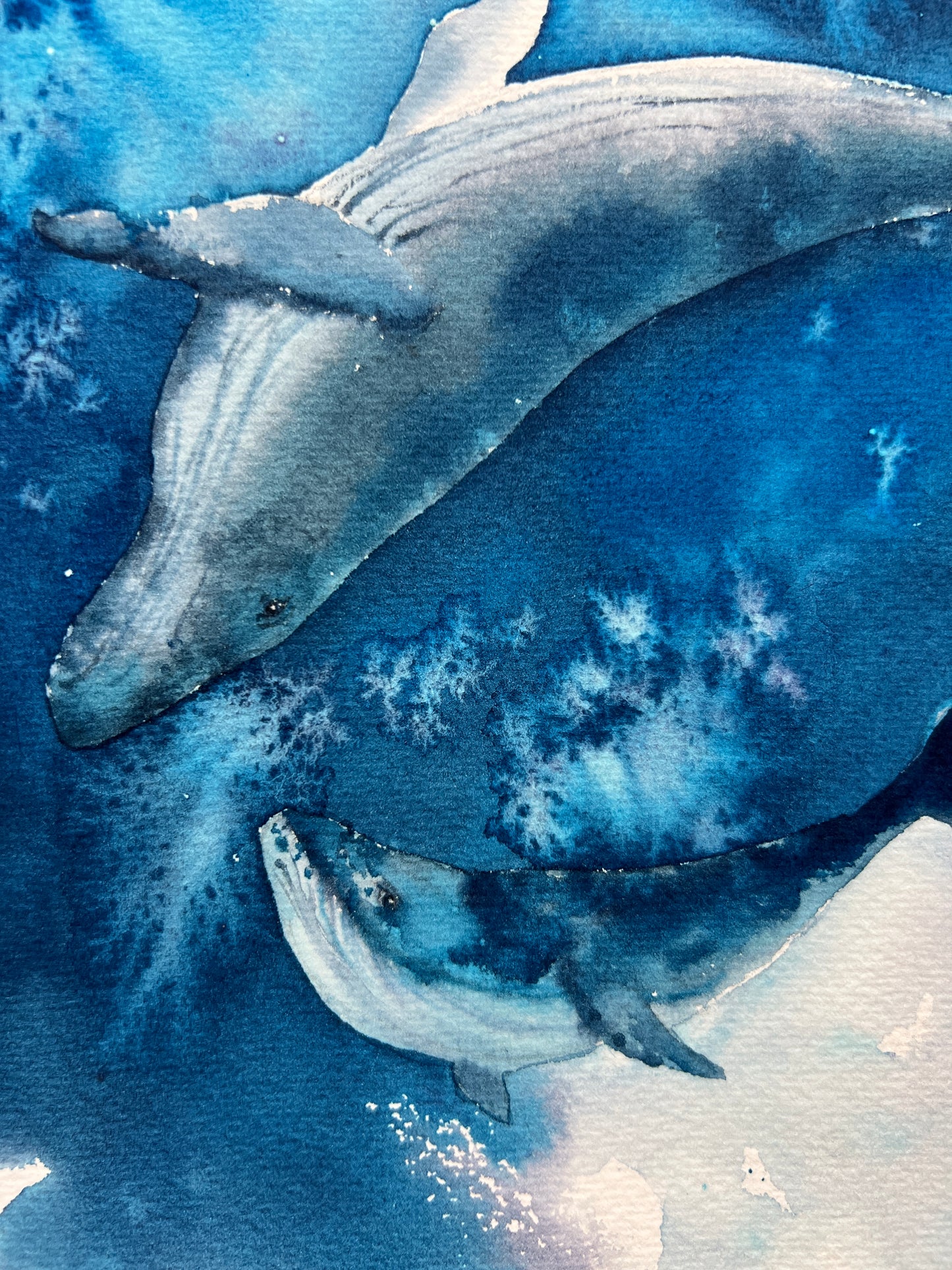 Ocean Life Art: Small Watercolor Painting 'Whales' 9x12 inches