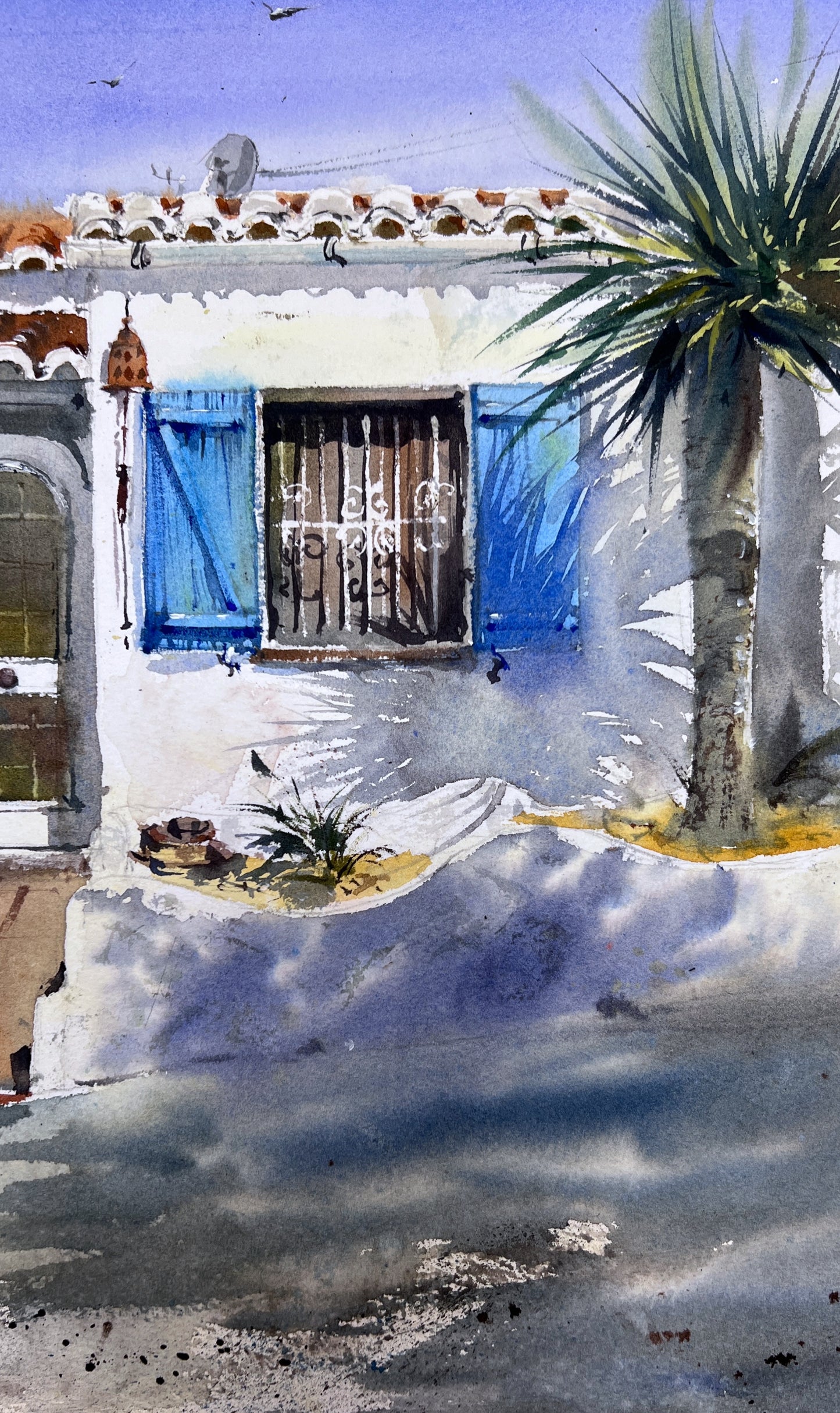 Original Watercolor Painting - White Silence of Valencia - Mediterranean Townscape