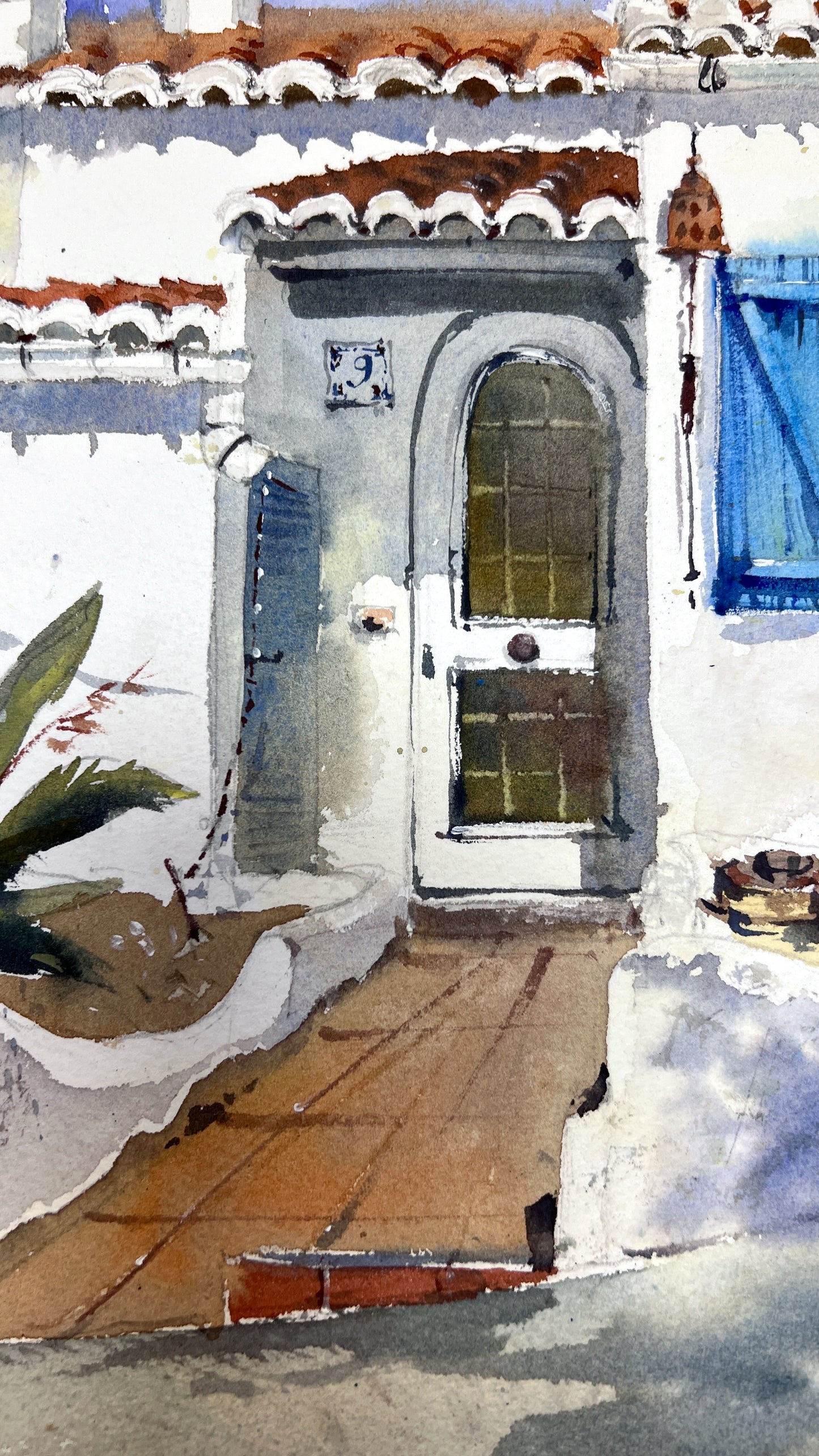Original Watercolor Painting - White Silence of Valencia - Mediterranean Townscape