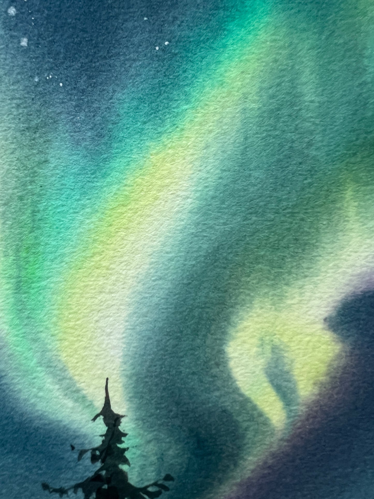 Small Painting Aurora Borealis, Watercolor Original - Northern lights #37