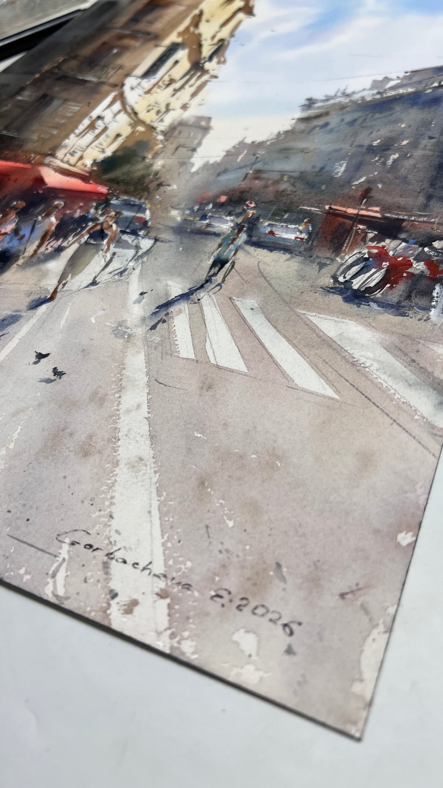 Paris Street Scene Watercolor Painting, The Golden Boulevard of Paris 12x16