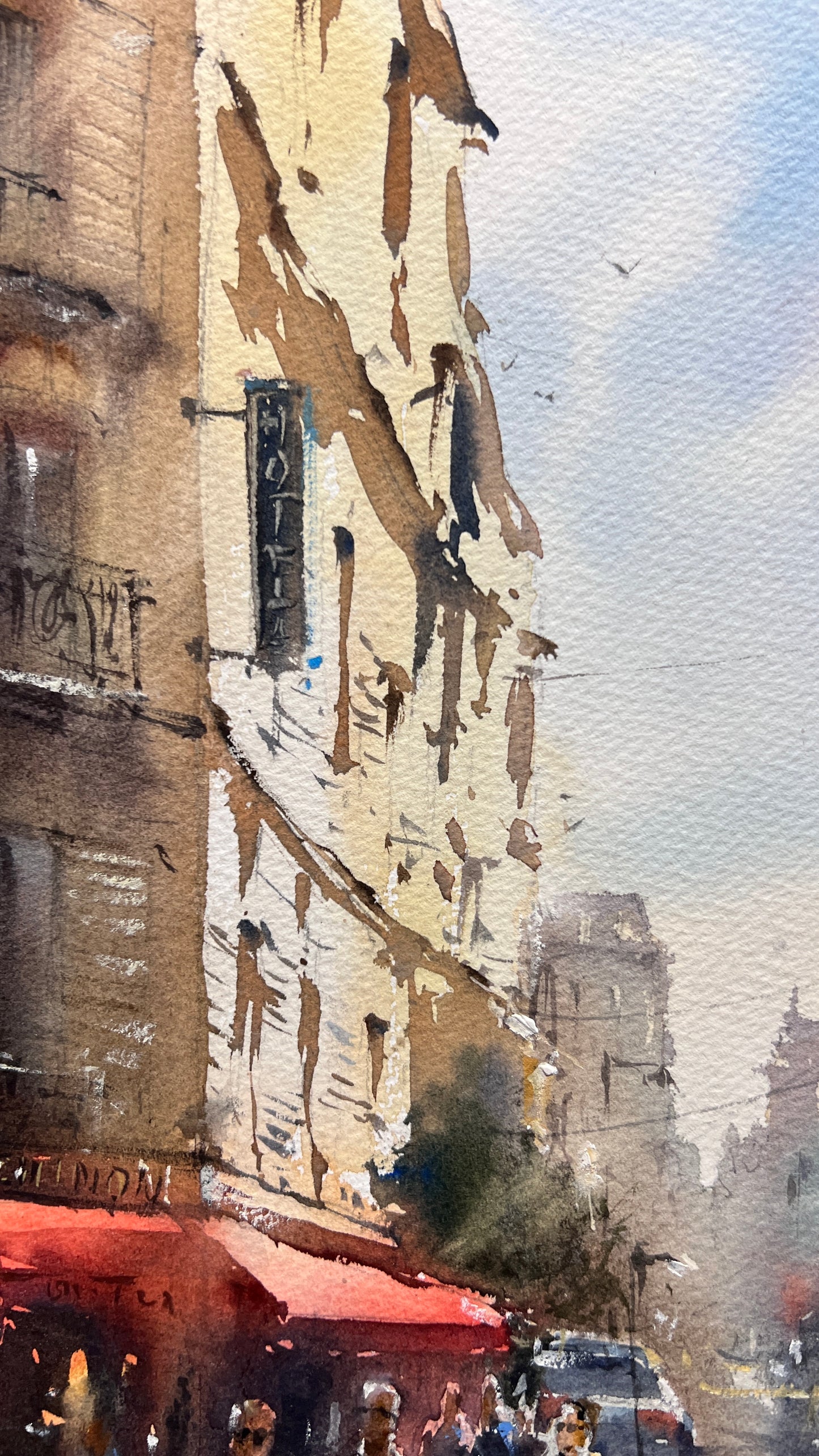 Paris Street Scene Watercolor Painting, The Golden Boulevard of Paris 12x16