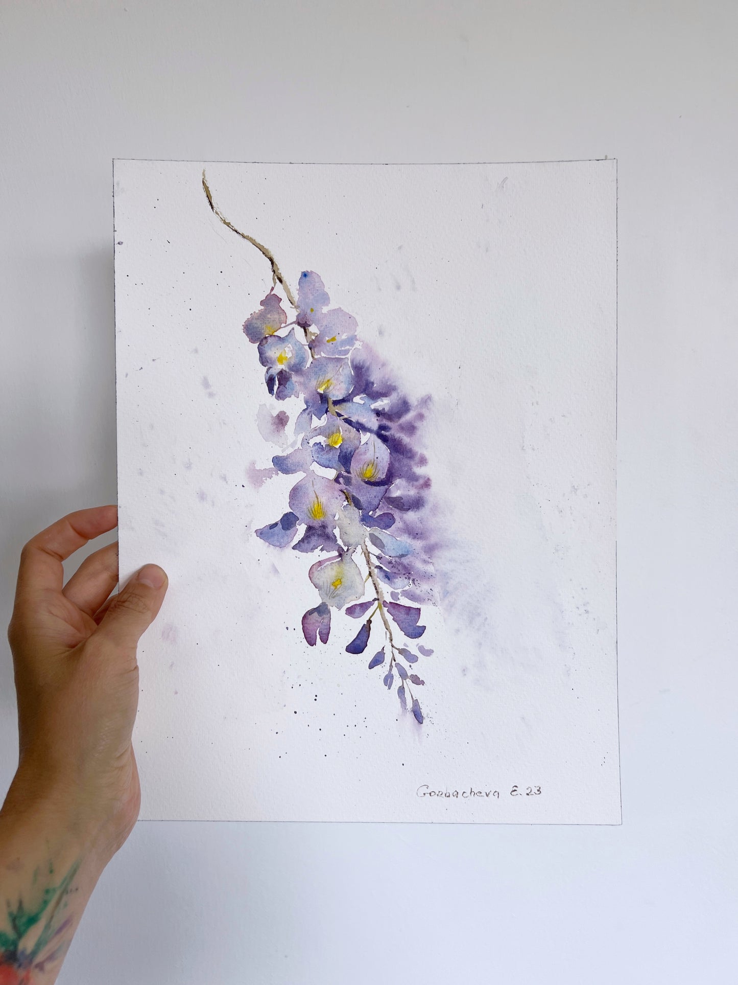 Wisteria Painting, Watercolor Flower Original Art, Lilac flowers Wall Decor, Botanical Illustration, Gift Ideas