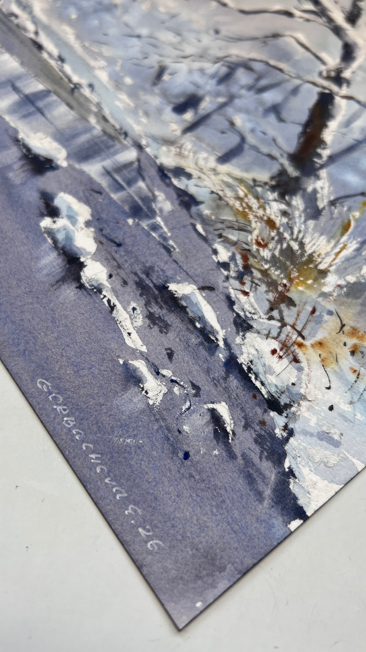 Winter Forest Watercolor Painting, Snowy River Original Art, Winter’s Gentle Lace  9x12