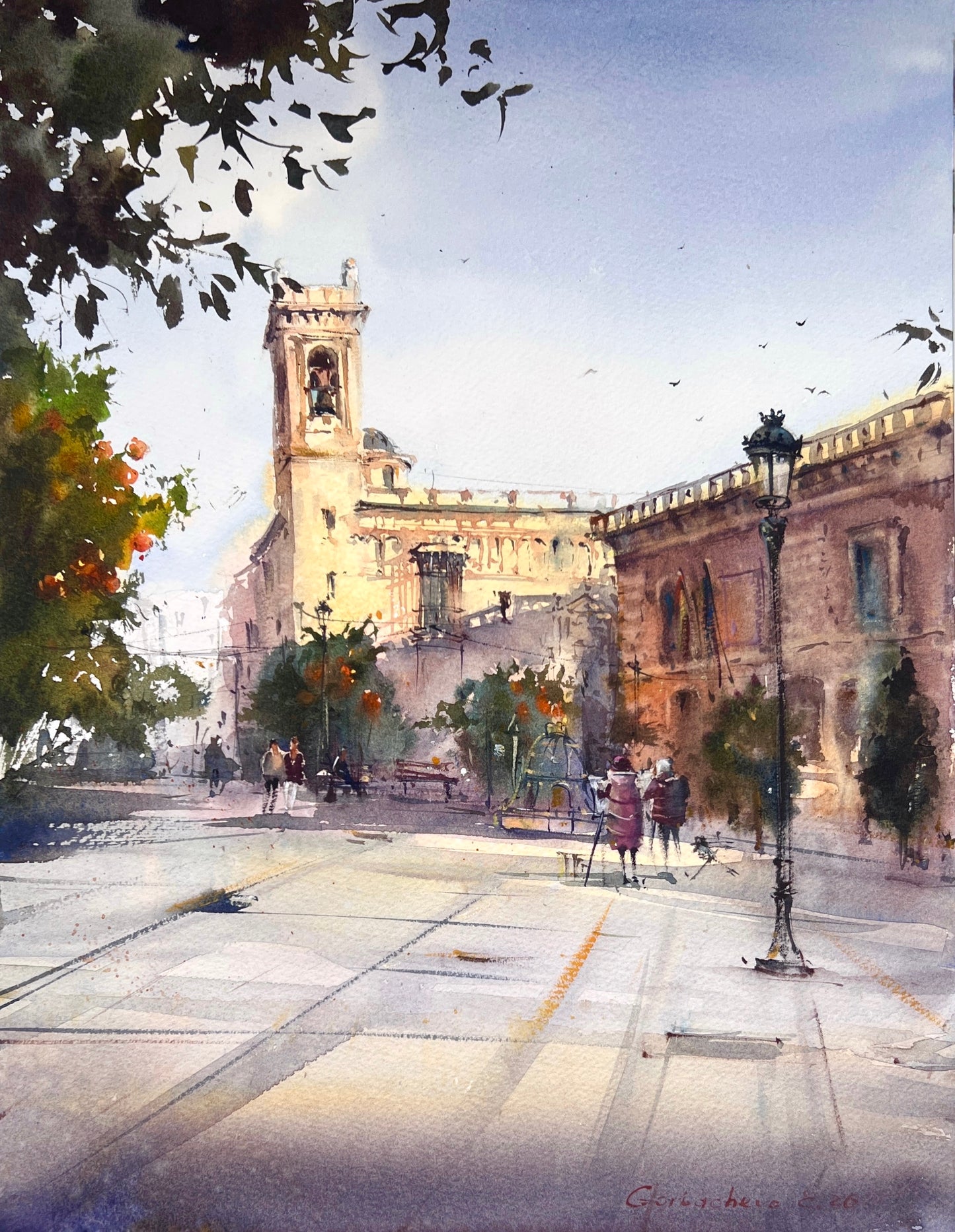 Valencia Spain Watercolor Painting, Original Cityscape Art, Valencia’s Warm Embrace 12x16