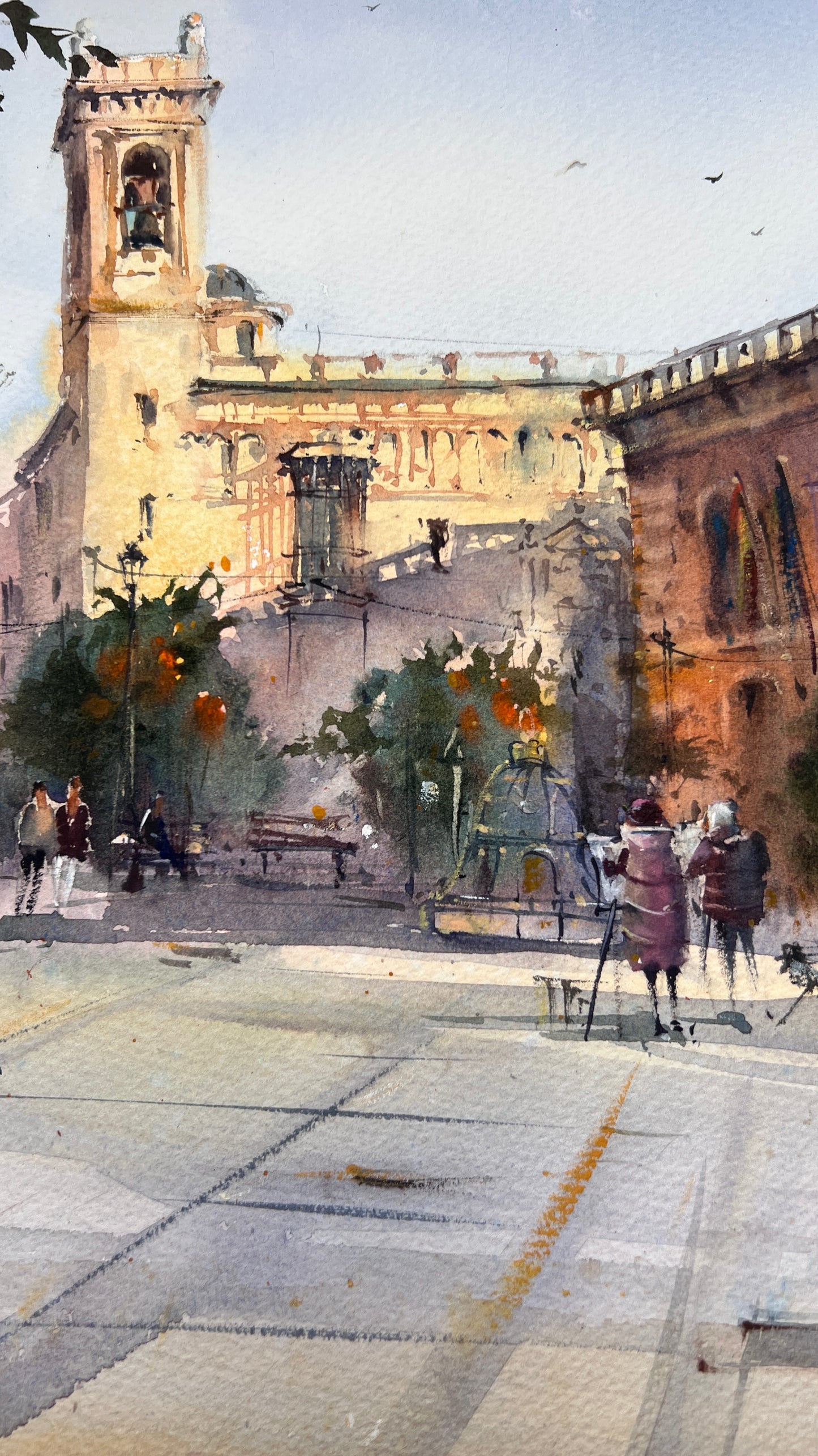 Valencia Spain Watercolor Painting, Original Cityscape Art, Valencia’s Warm Embrace 12x16