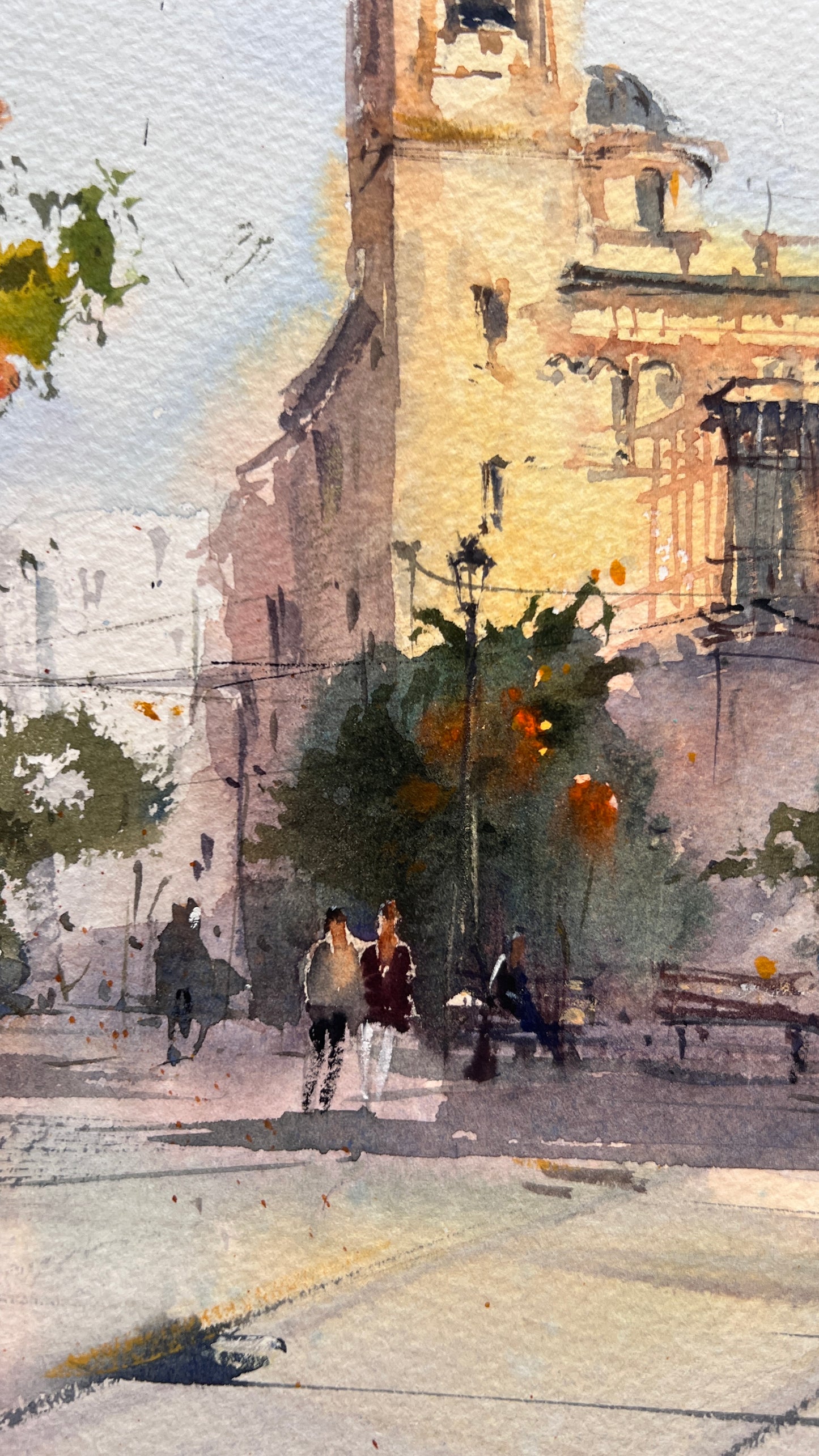 Valencia Spain Watercolor Painting, Original Cityscape Art, Valencia’s Warm Embrace 12x16