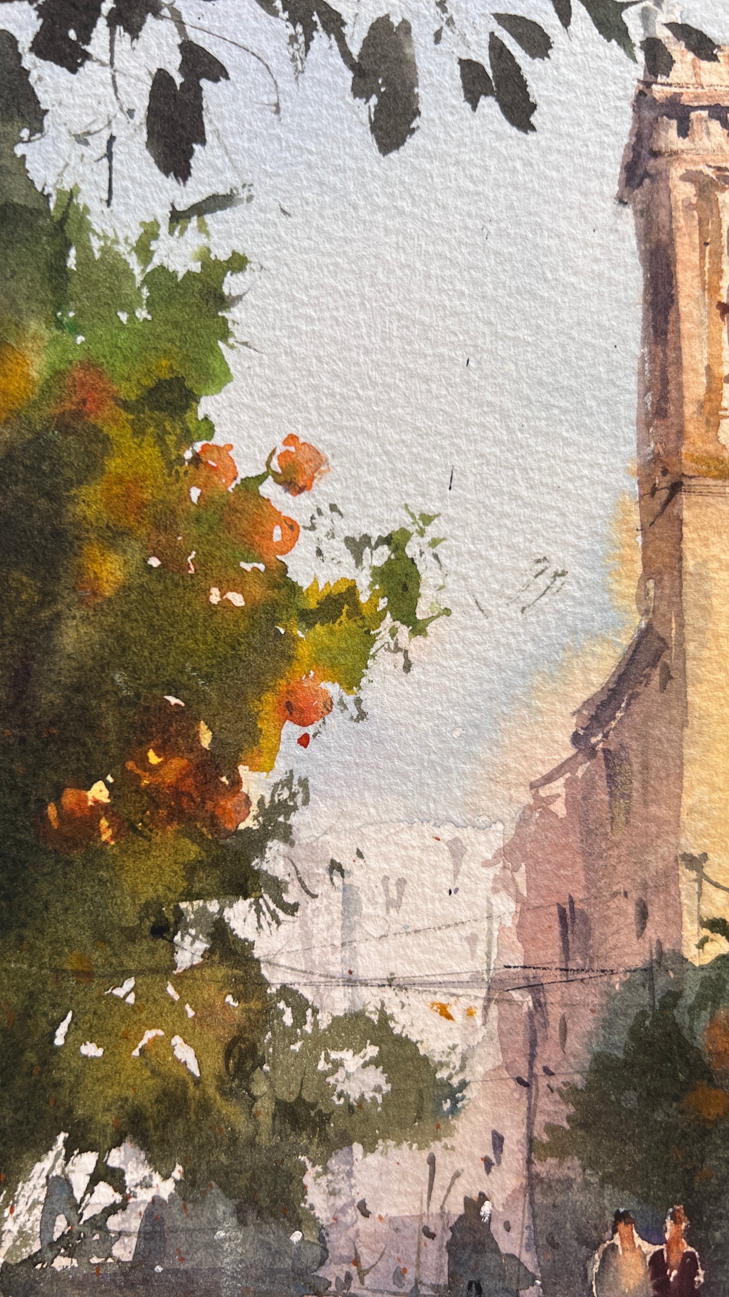 Valencia Spain Watercolor Painting, Original Cityscape Art, Valencia’s Warm Embrace 12x16