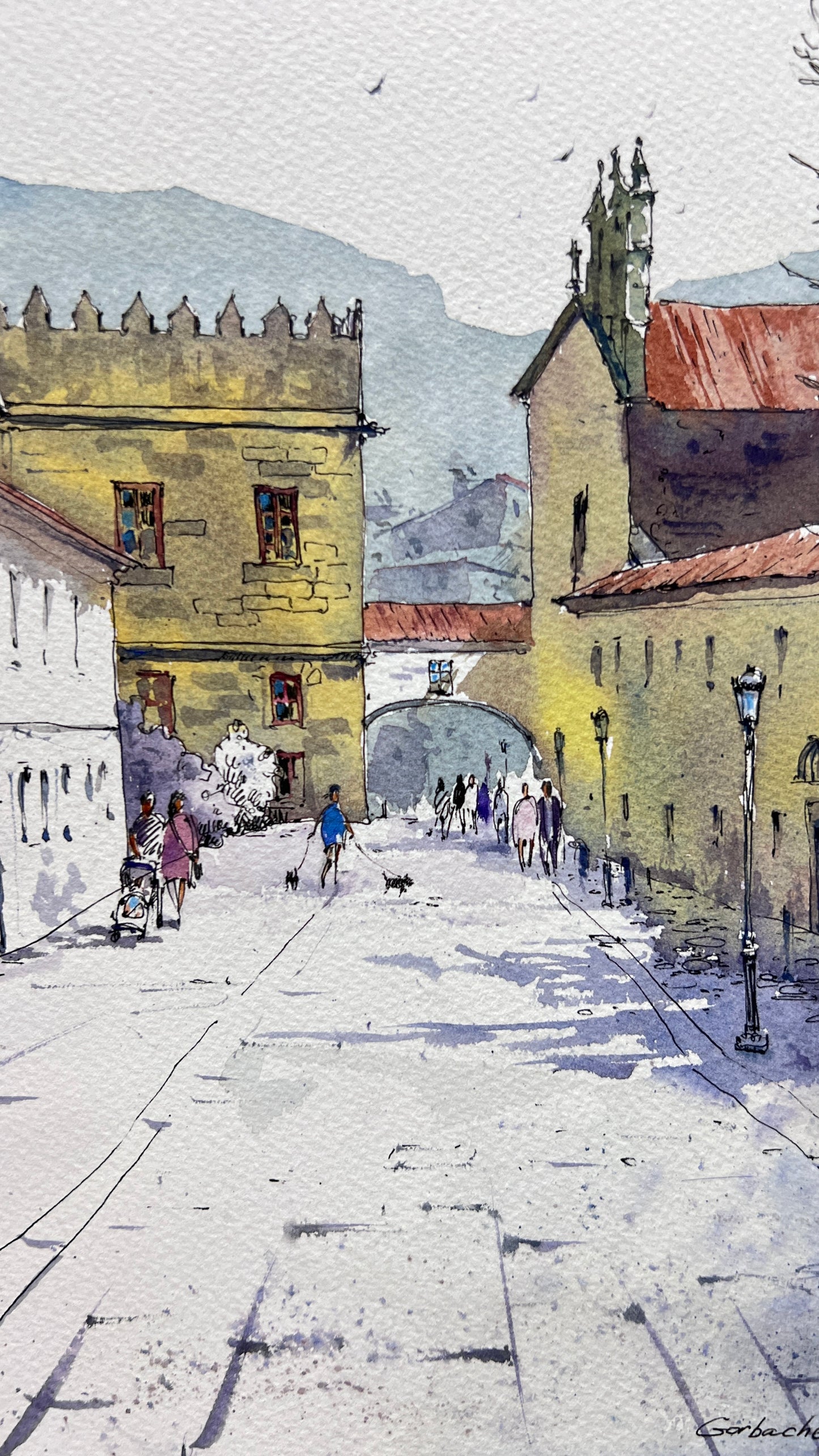 Galicia Spain Street Scene Original Watercolor |Streets of Galicia, Spain 9x12