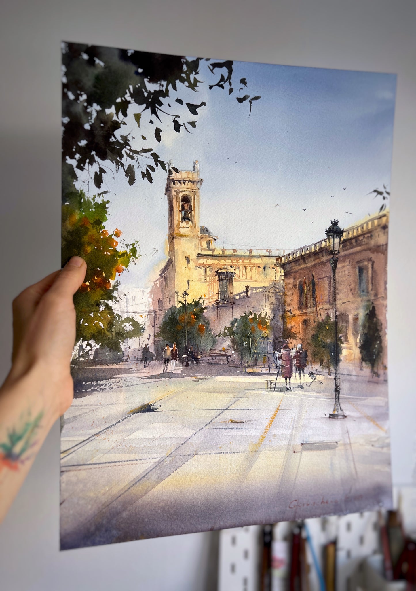 Valencia Spain Watercolor Painting, Original Cityscape Art, Valencia’s Warm Embrace 12x16