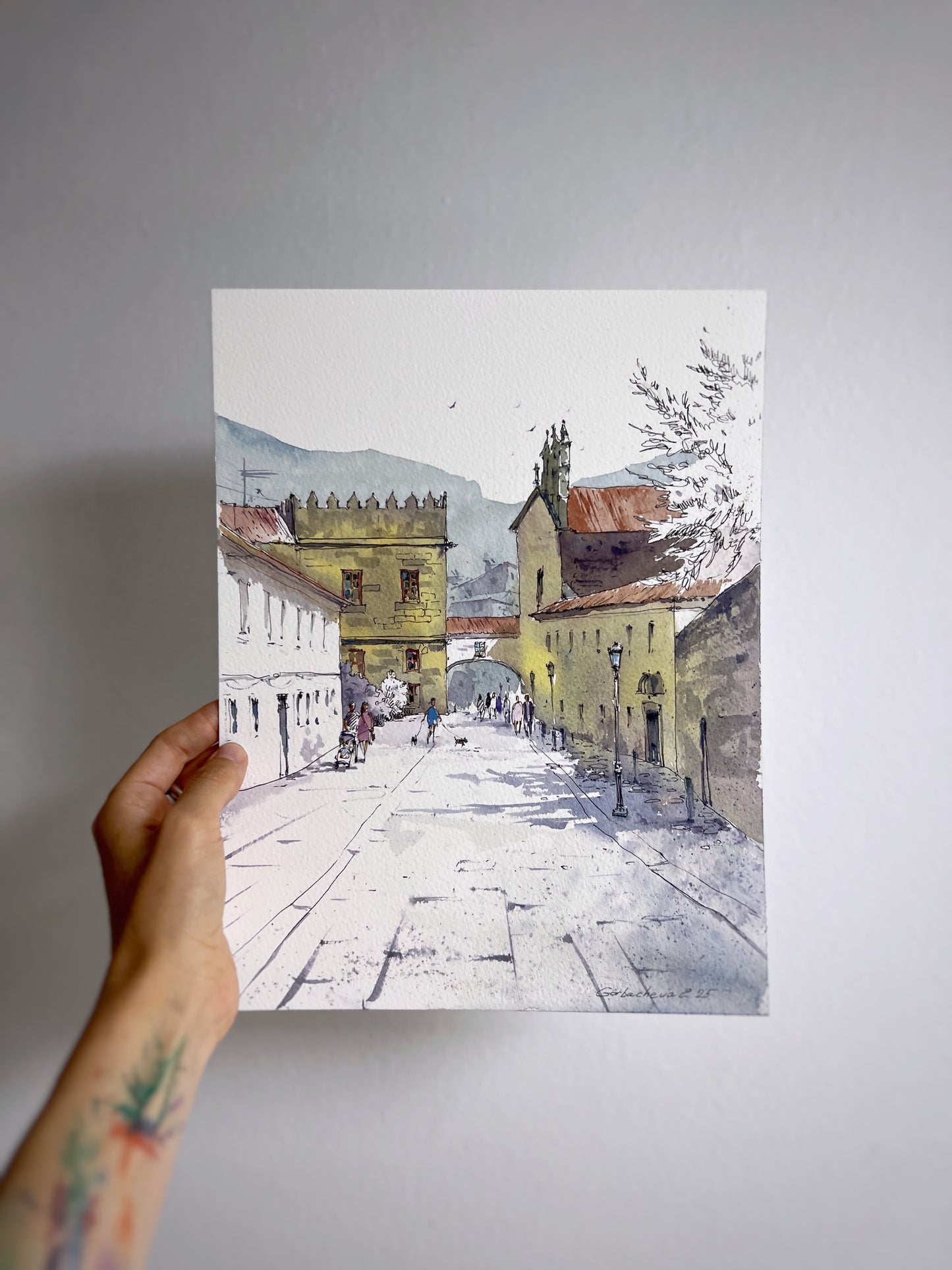 Galicia Spain Street Scene Original Watercolor |Streets of Galicia, Spain 9x12
