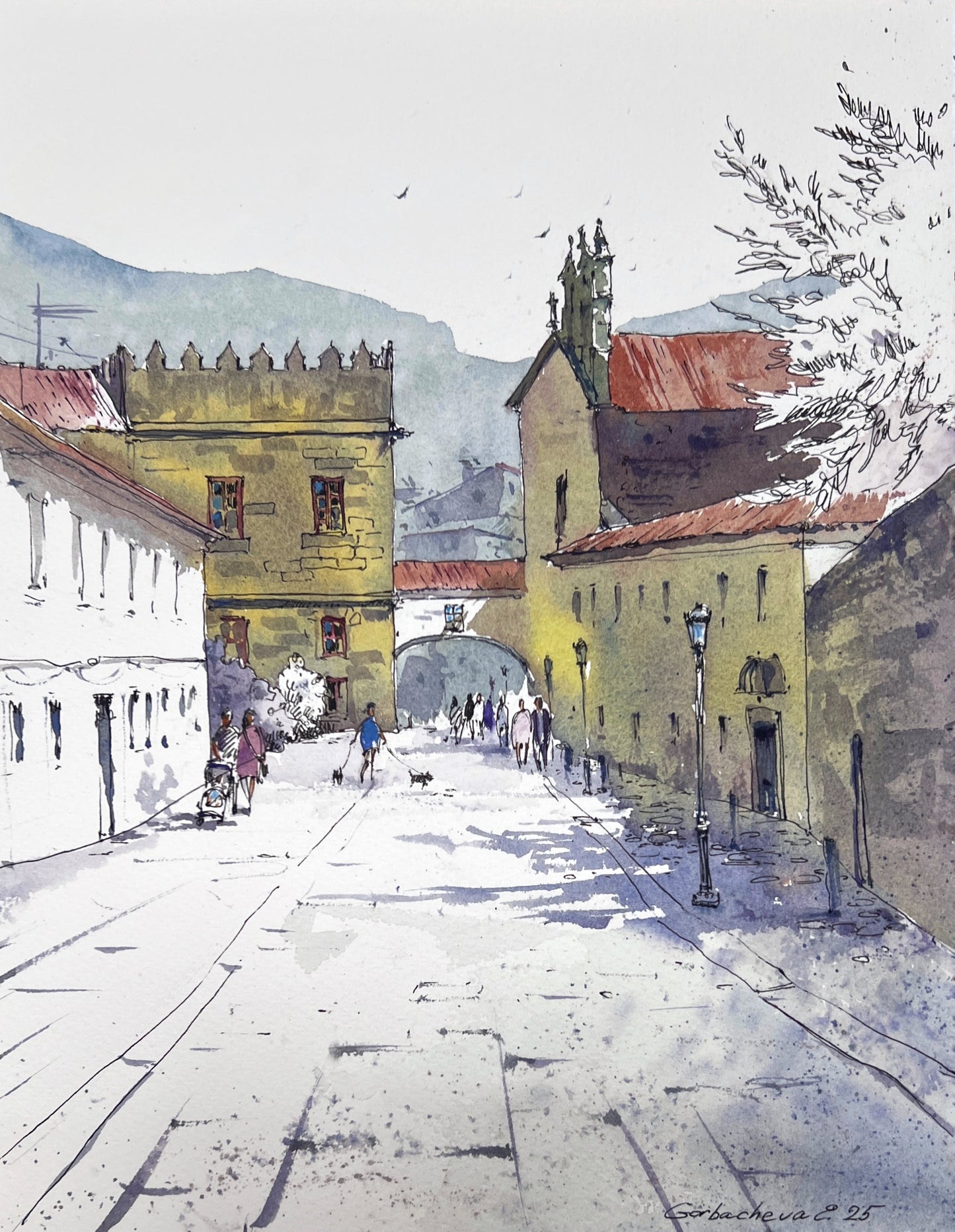 Galicia Spain Street Scene Original Watercolor |Streets of Galicia, Spain 9x12