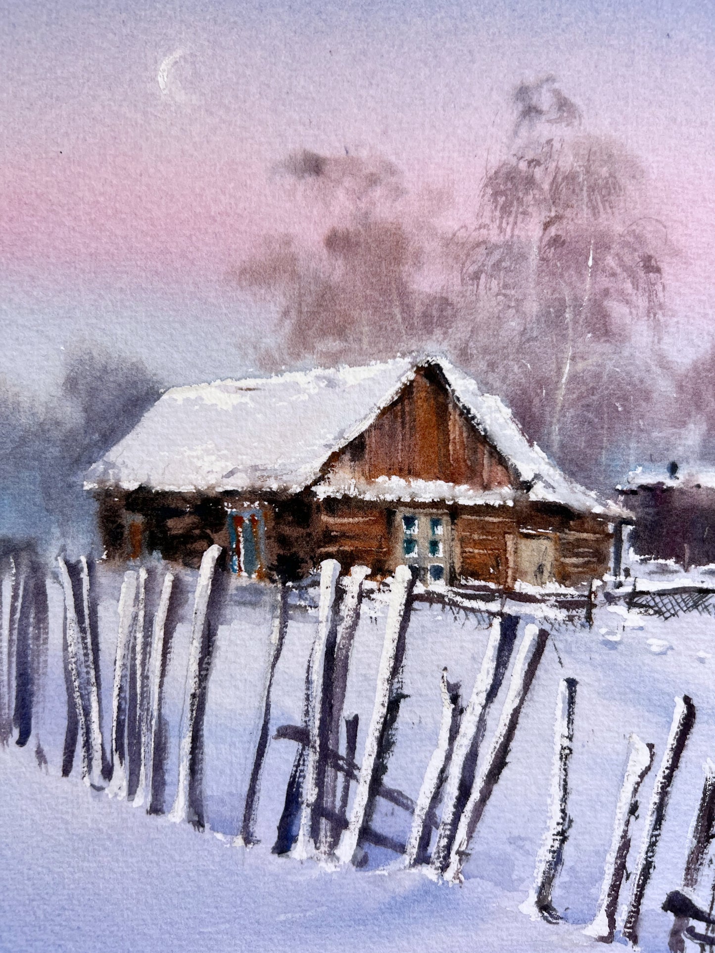 Snowy Morning Painting Original - Farmhouse Wall Art, 9x12 in