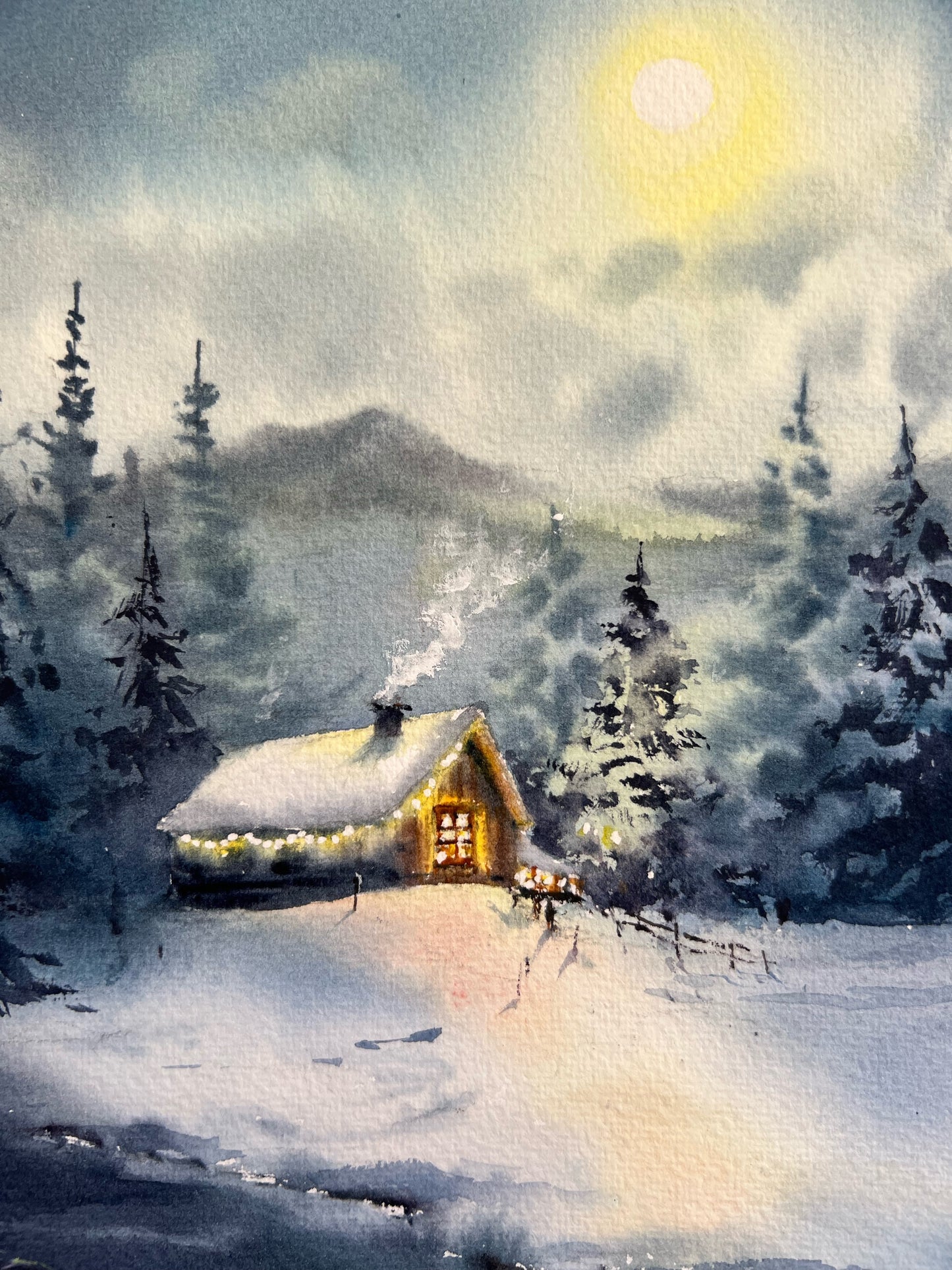 Original Snow Scene Watercolor Art - Christmas story #5 - Painting