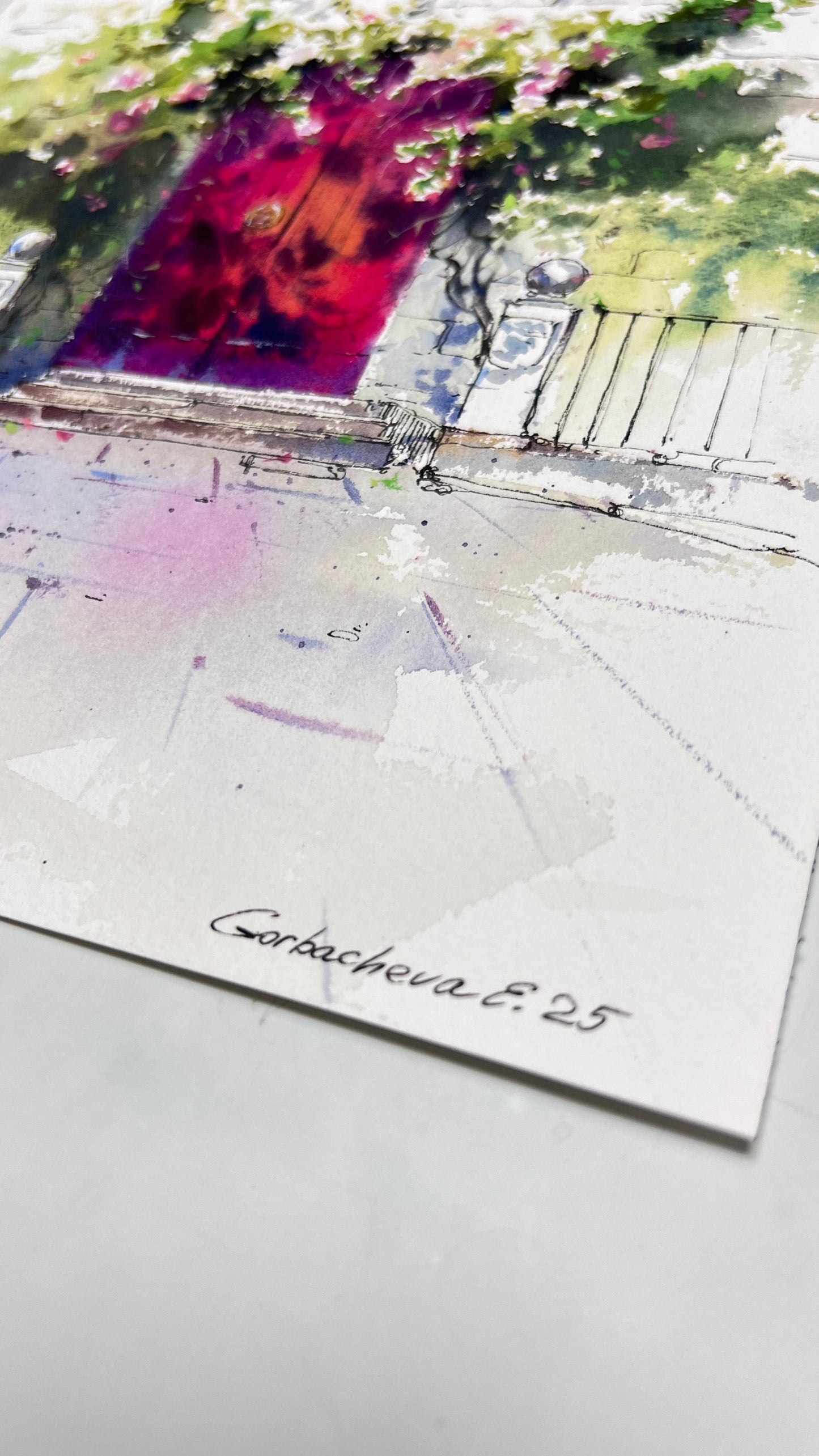 Watercolor Spanish Door Painting, The Red Door of Spain 9x12in