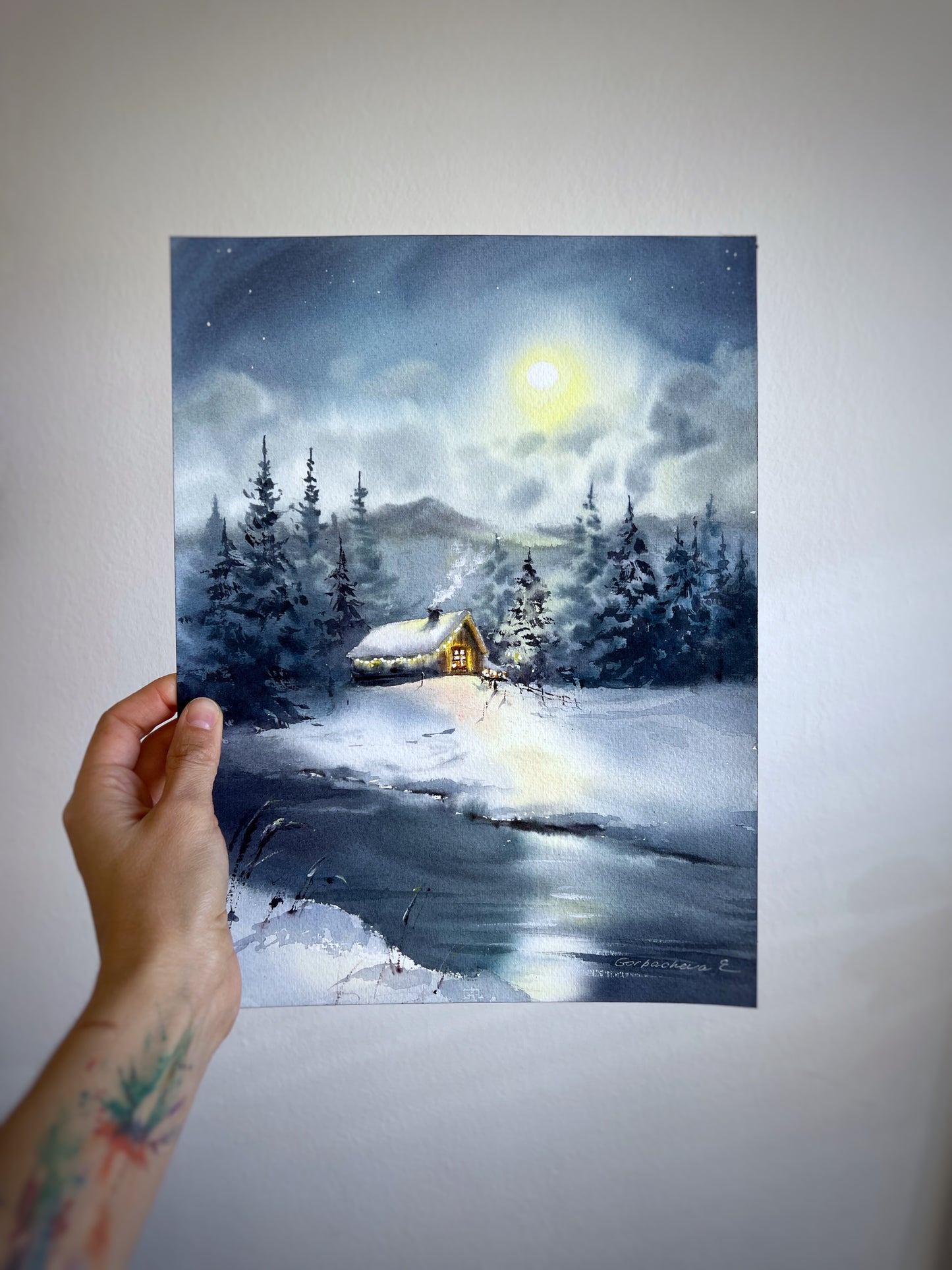 Original Snow Scene Watercolor Art - Christmas story #5 - Painting