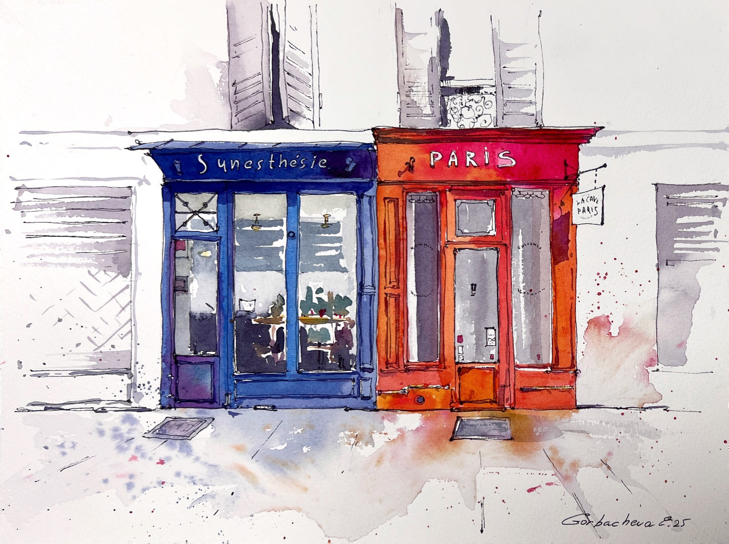Original Paris Storefront Watercolor | French Urban Sketch Art |Shades of Paris 9x12