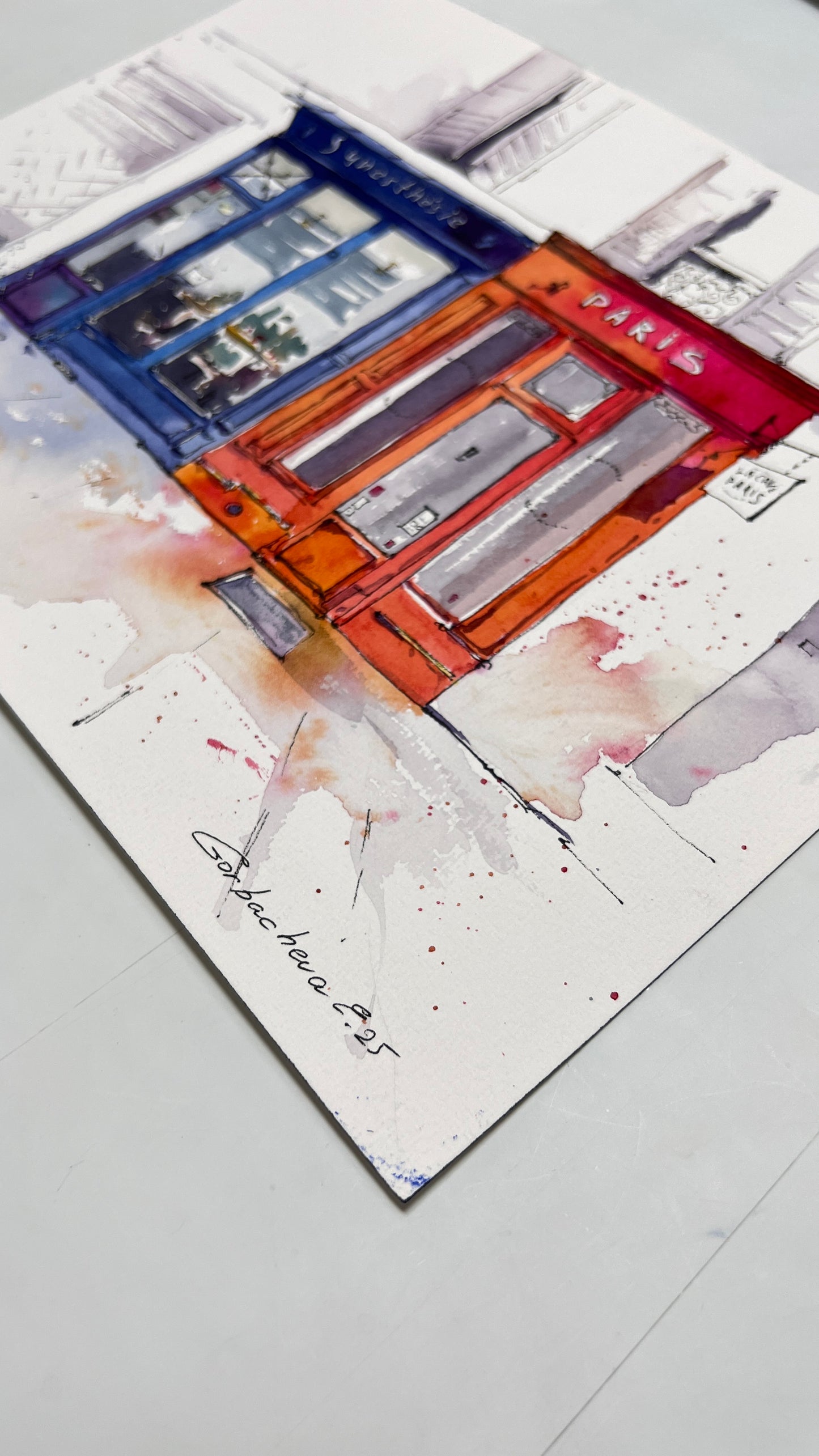 Original Paris Storefront Watercolor | French Urban Sketch Art |Shades of Paris 9x12