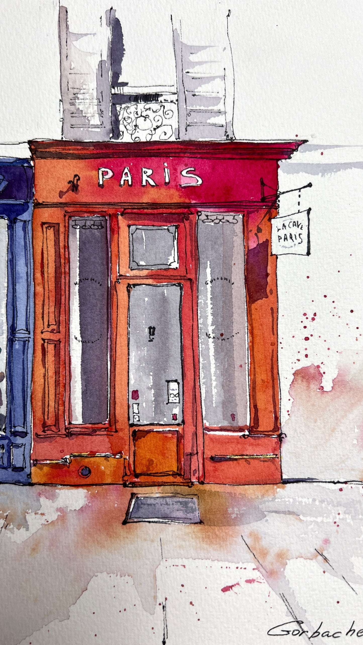 Original Paris Storefront Watercolor | French Urban Sketch Art |Shades of Paris 9x12