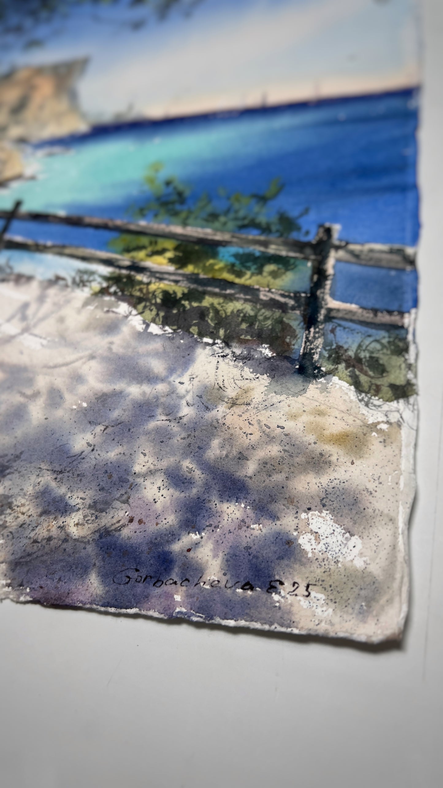 Seashore Art Handpainted Watercolor "Whispers of the Spanish Coast," Serene Coastal Wall Art for Home