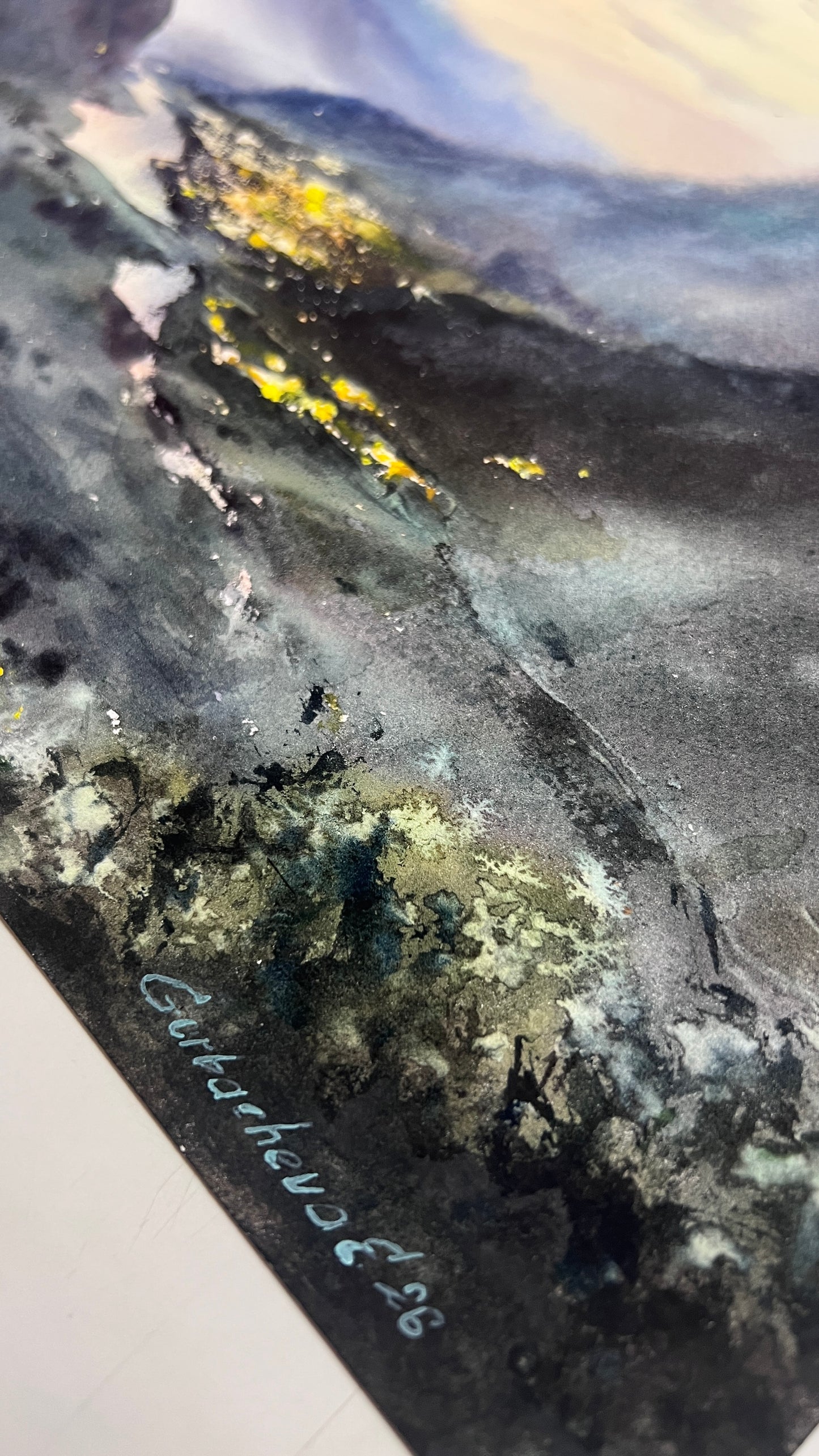 Mountain Valley Village Watercolor Painting, Mountain Valley Lights 12x16