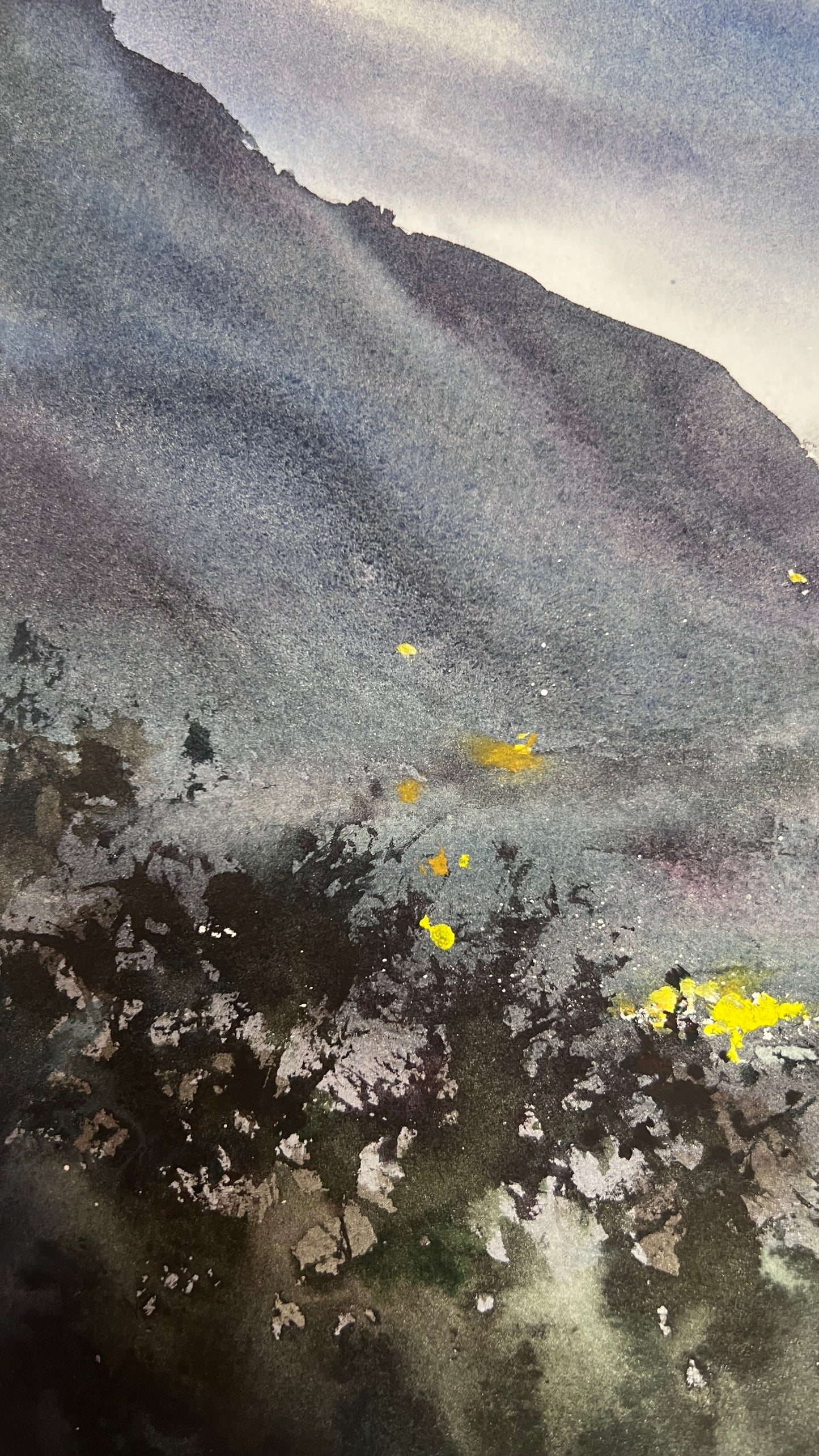 Mountain Valley Village Watercolor Painting, Mountain Valley Lights 12x16