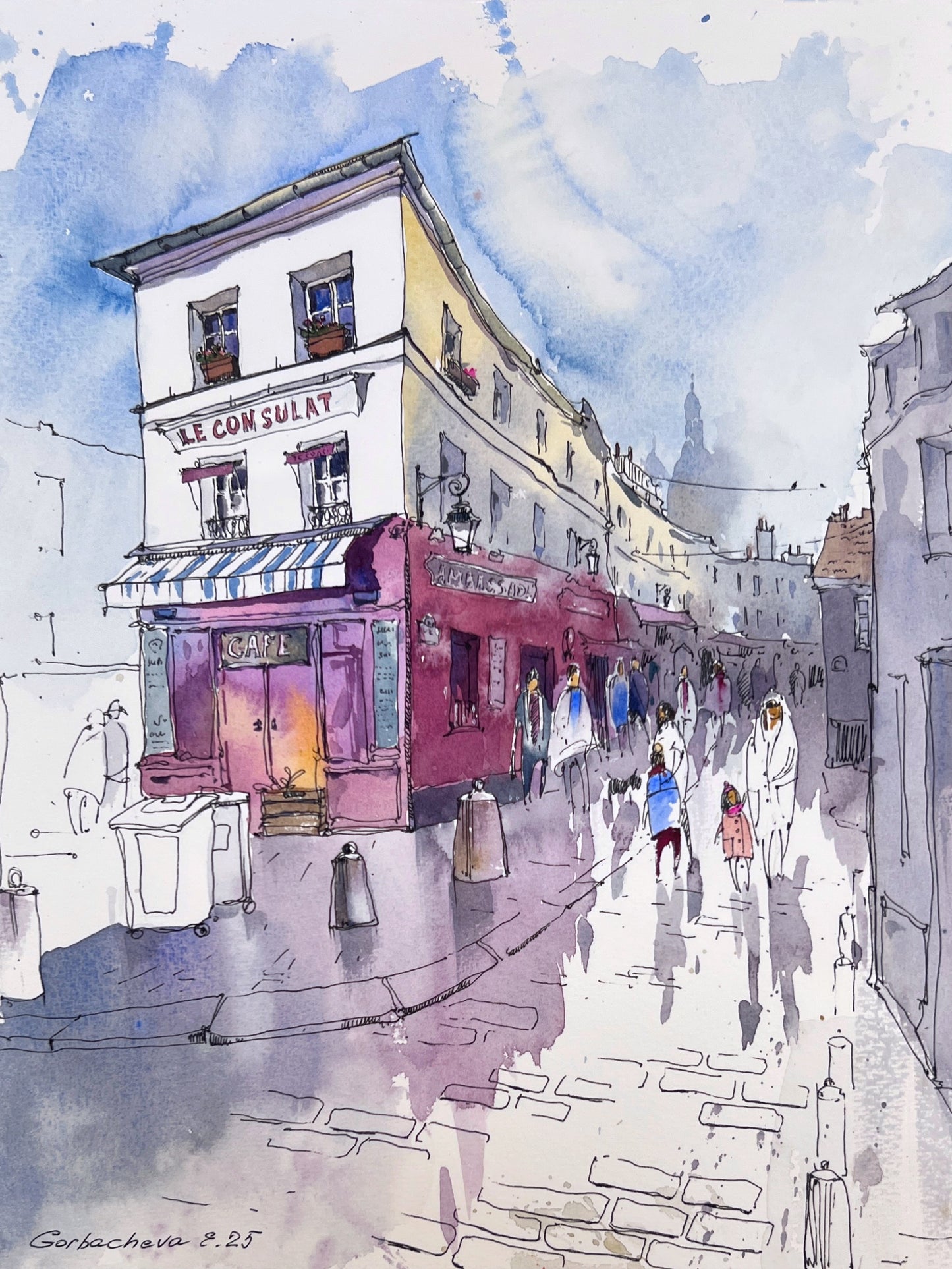 Paris painting original watercolor "The Heart of Montmartre" 9х12