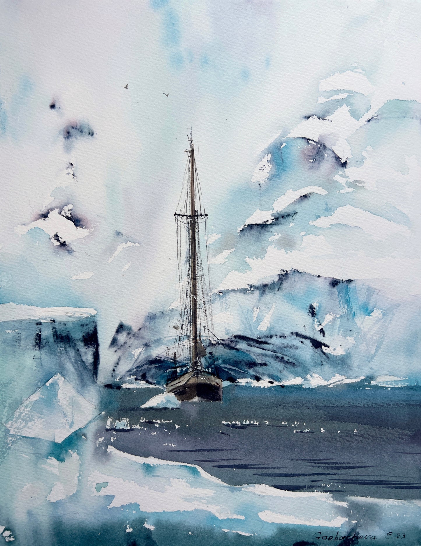 Arctic Painting Original, Watercolor - Greenland #4