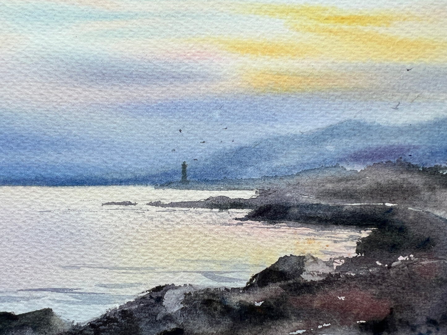 Original Watercolor Painting - Dawn on the sea Cyprus #6 - Colorful Coastal Art