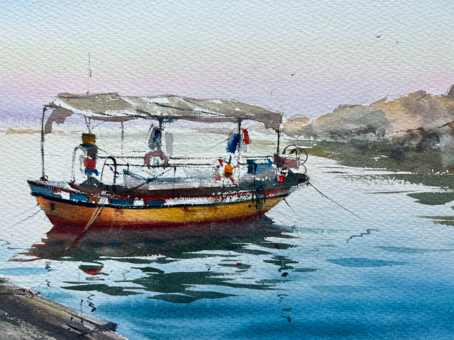 Original Painting - 'Boat on the Pier #4' 8x12 Watercolor Fishing Boat Artwork, Ideal Gift for Maritime Art Enthusiast