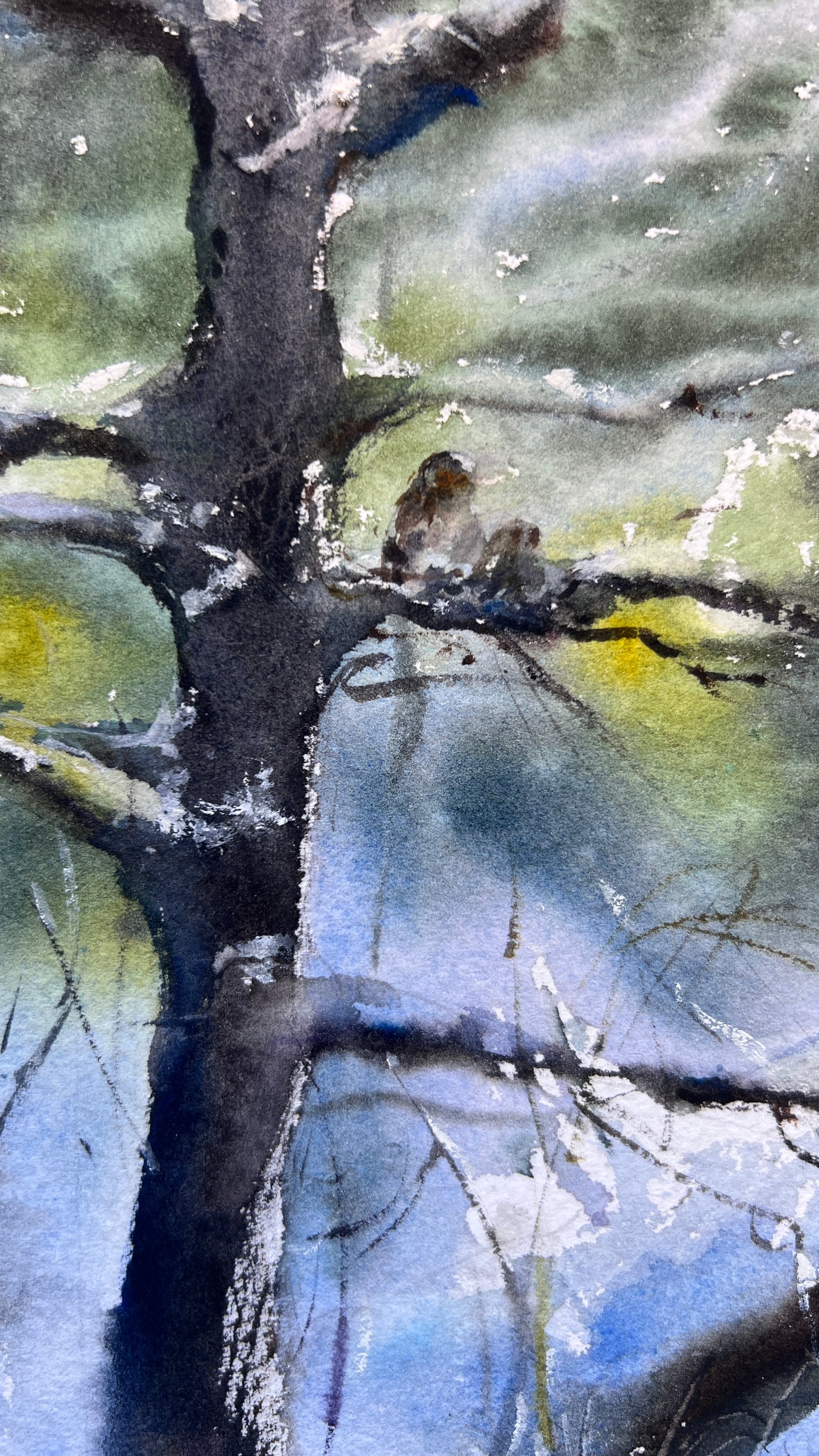 Winter Forest Watercolor Painting, Winter’s Quiet Breath 31x41