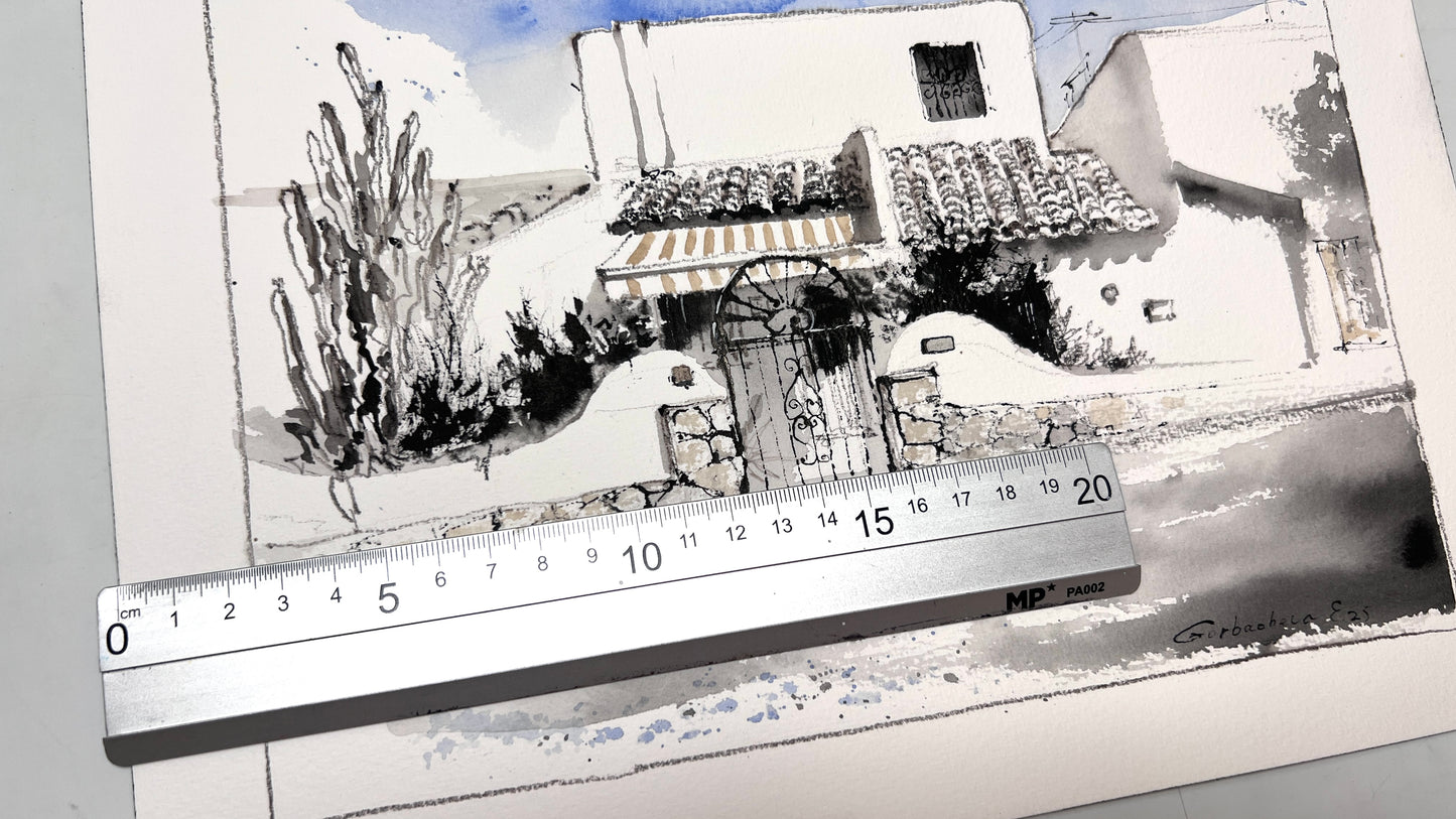 Original Spanish House Watercolor Painting | Spanish Noon 9x12 in