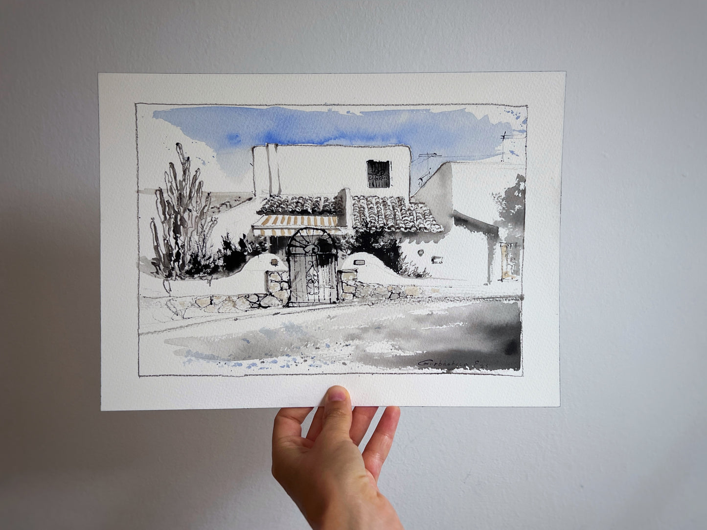 Original Spanish House Watercolor Painting | Spanish Noon 9x12 in