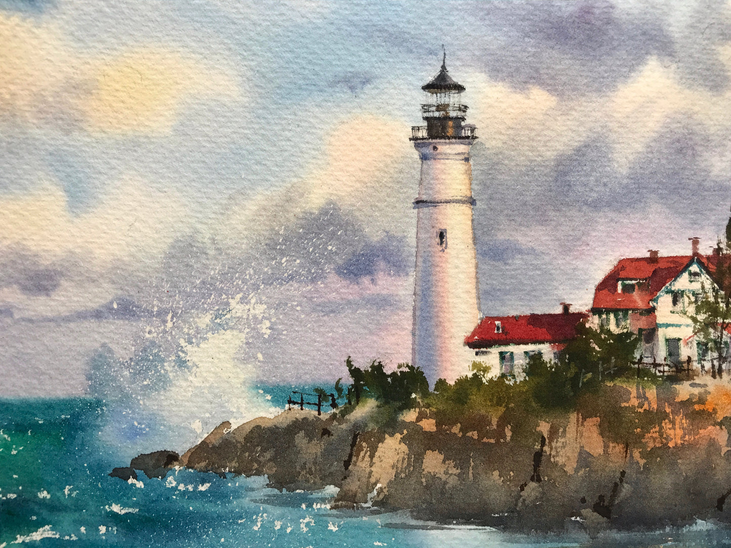 Watercolor Original Painting - Before the storm, Lighthouse #2 - 18x14 in