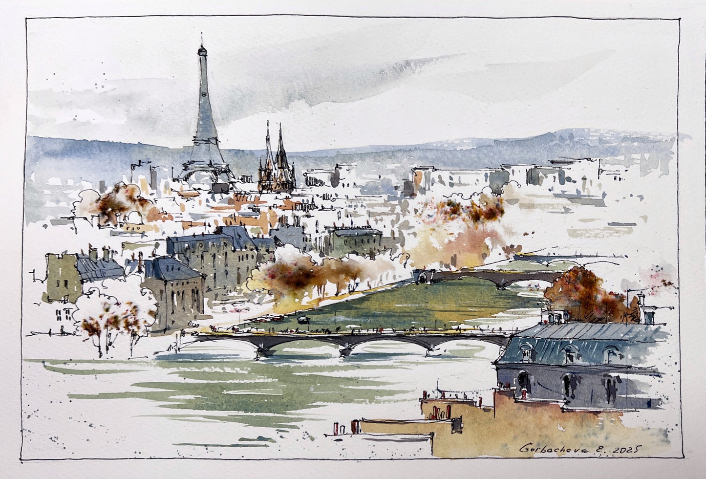 Eiffel Tower Watercolor Painting - Under the Paris Sky