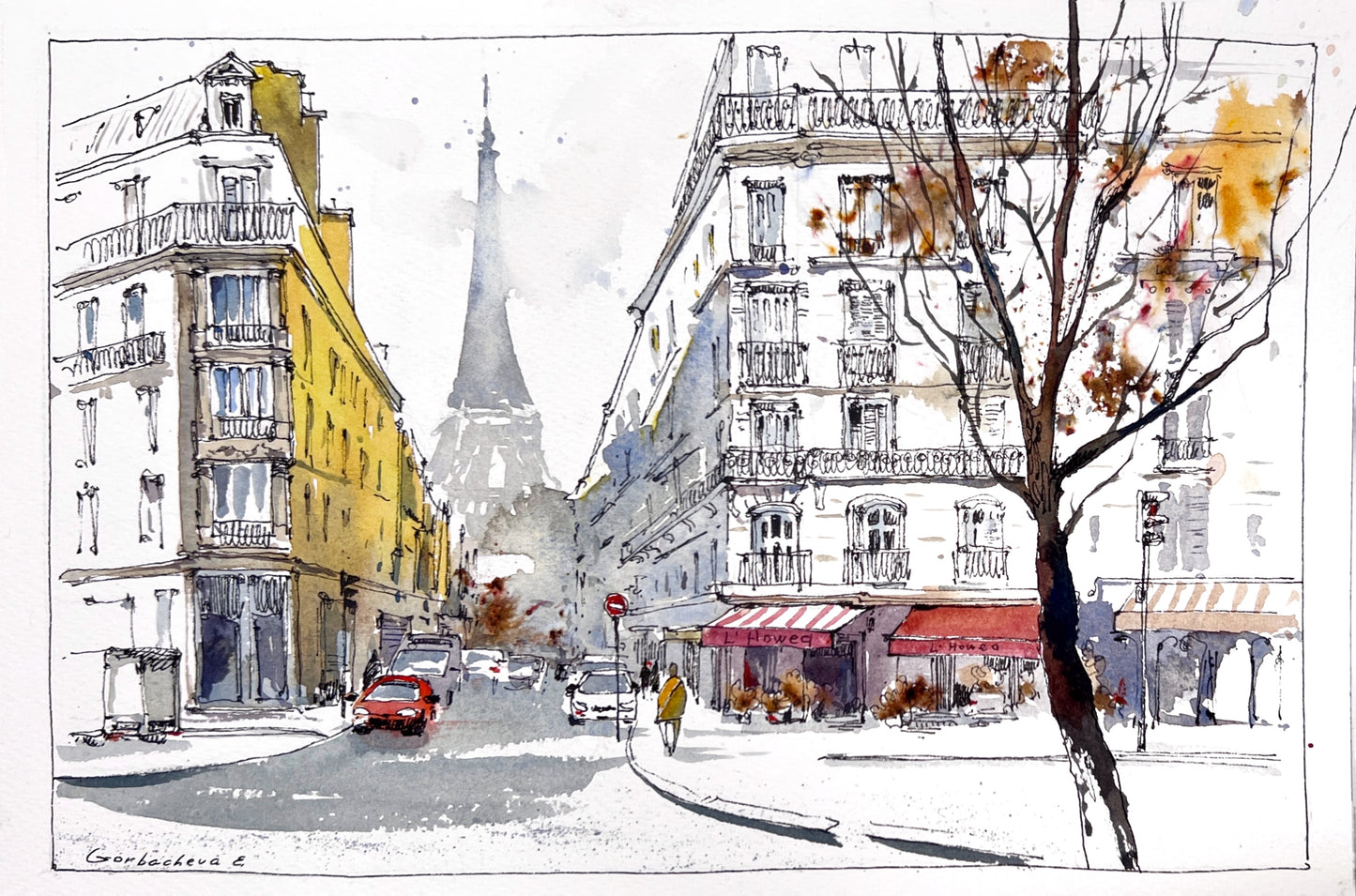 Golden Facades of Paris – Original Watercolor – Romantic Franch Painting