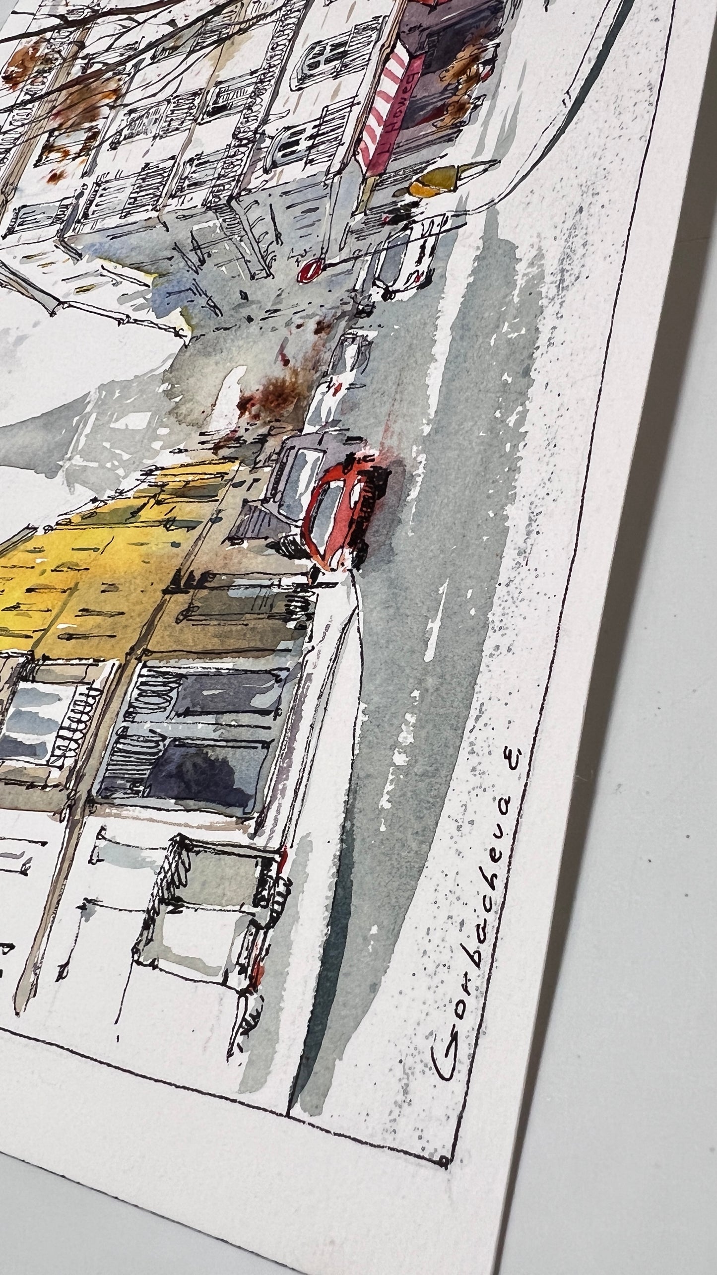 Golden Facades of Paris – Original Watercolor – Romantic Franch Painting