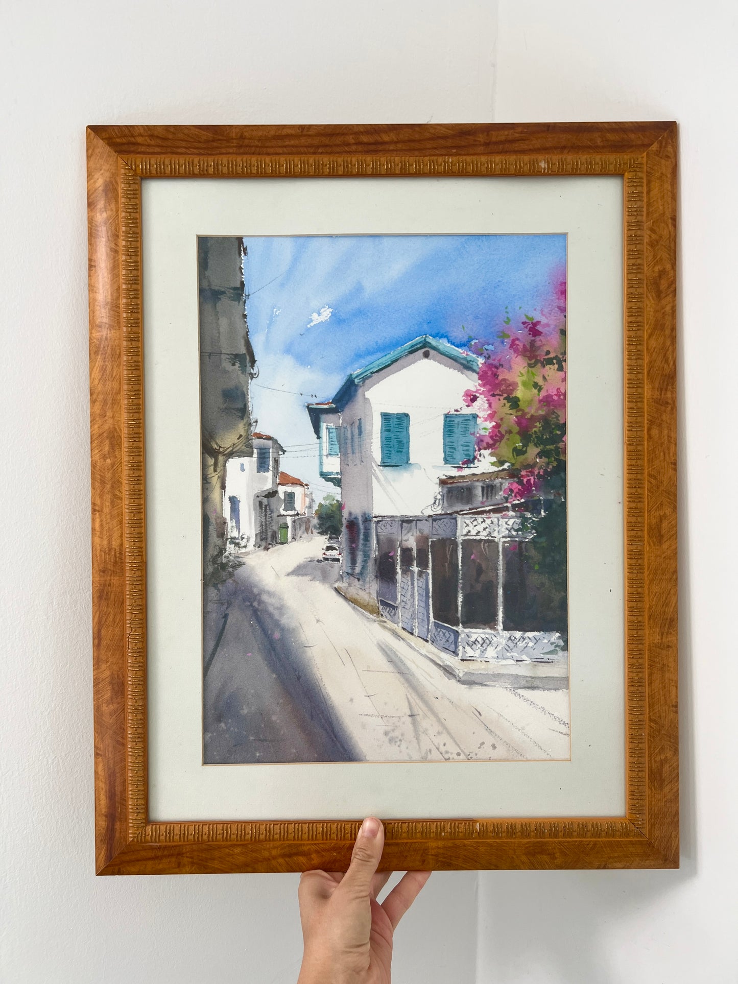 Mediterranean Watercolor Painting, Cyprus Old Town Street Original Art, Coastal Wall Decor, Anniversary Gift