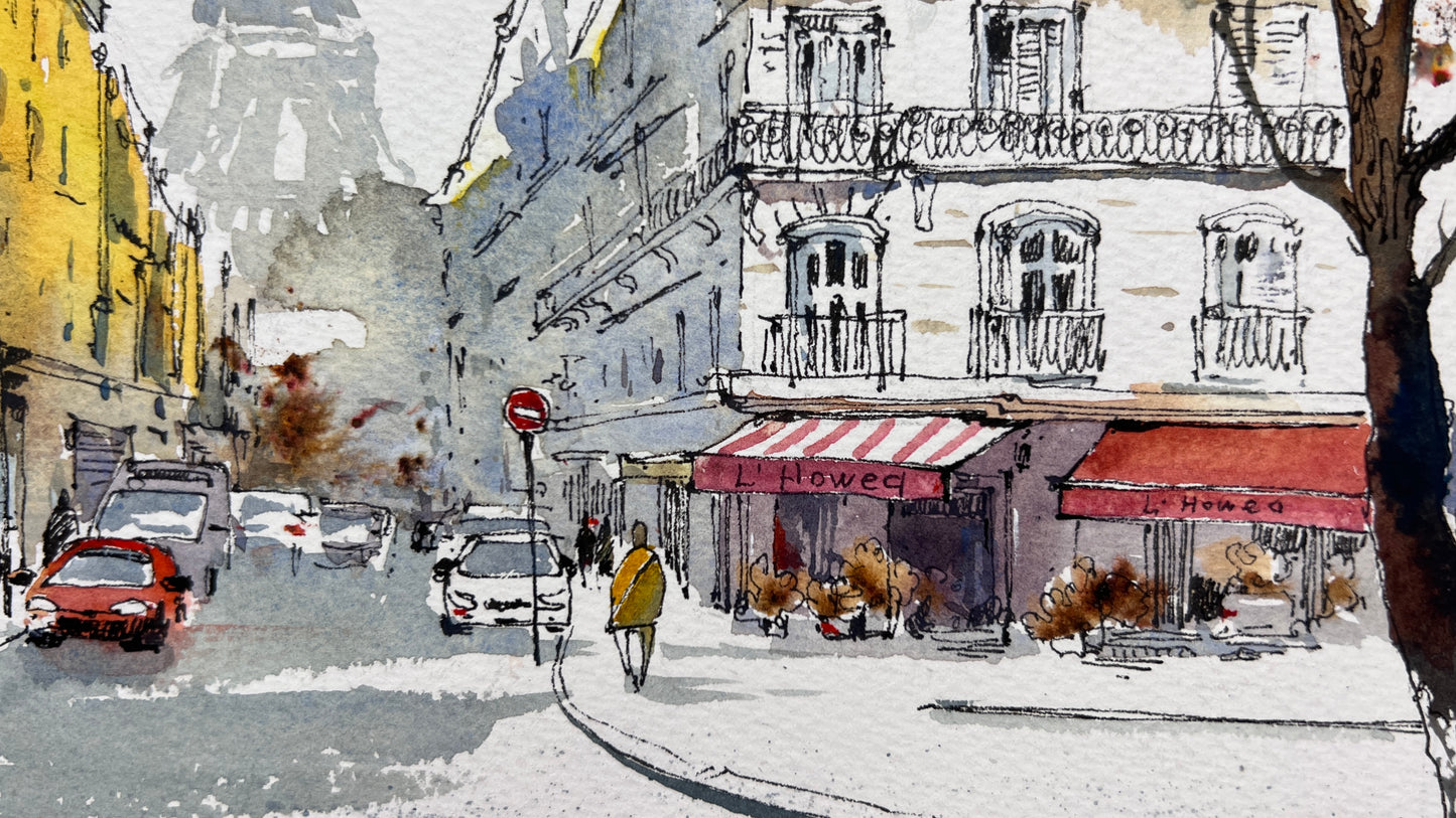 Golden Facades of Paris – Original Watercolor – Romantic Franch Painting