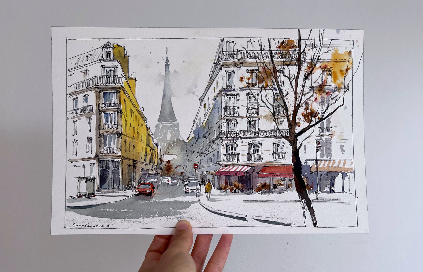 Golden Facades of Paris – Original Watercolor – Romantic Franch Painting