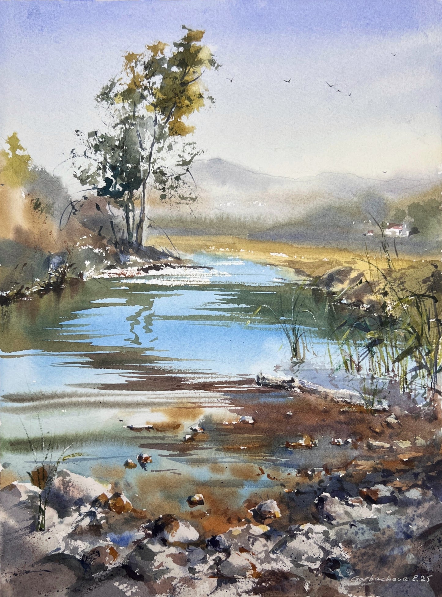 Original Spanish River Watercolor Painting | Tranquil Autumn Landscape Art |Spanish River Whisper 11x15 in
