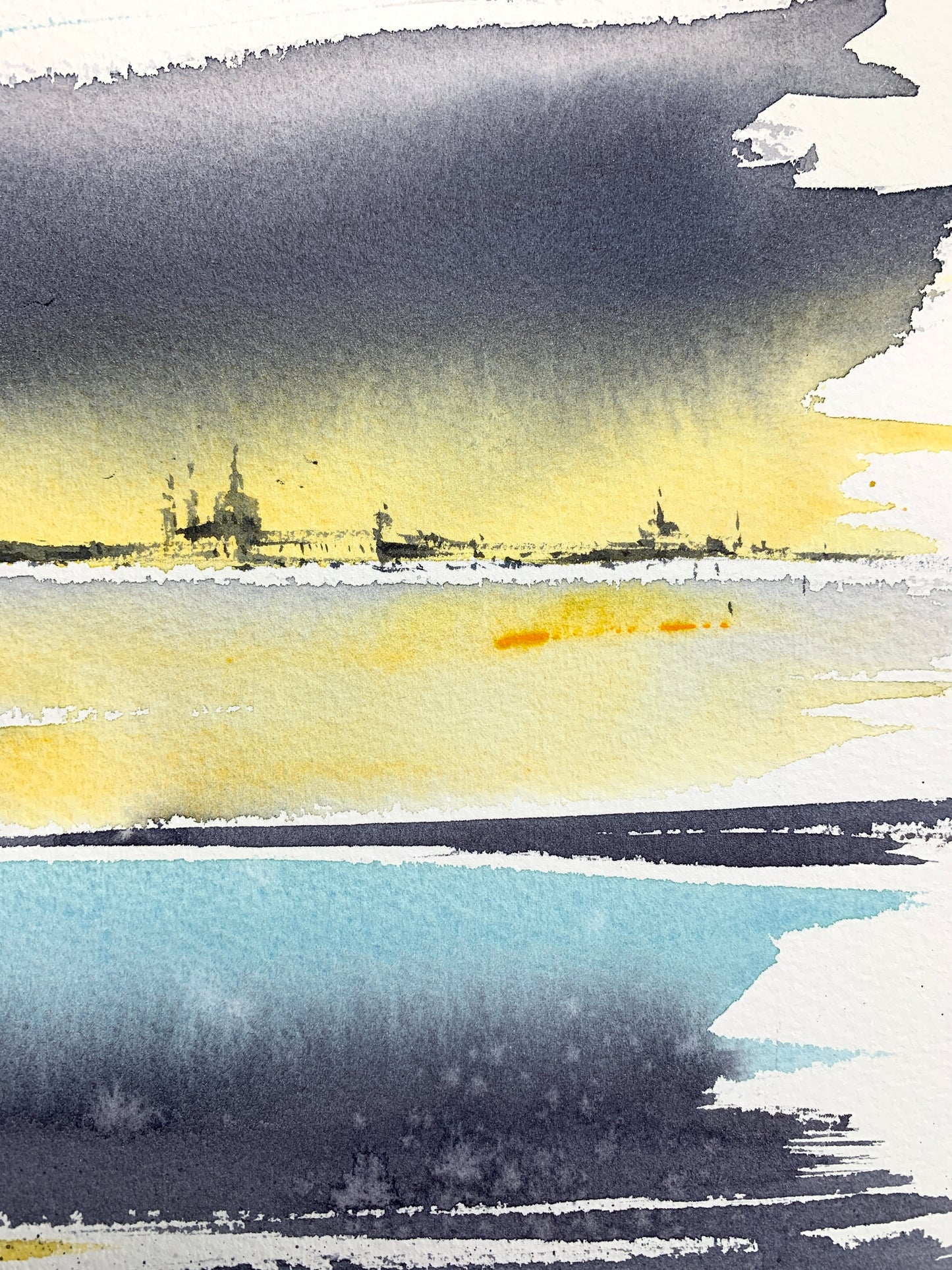 Abstract City Painting, Original Watercolor, Abstraction City 9x12