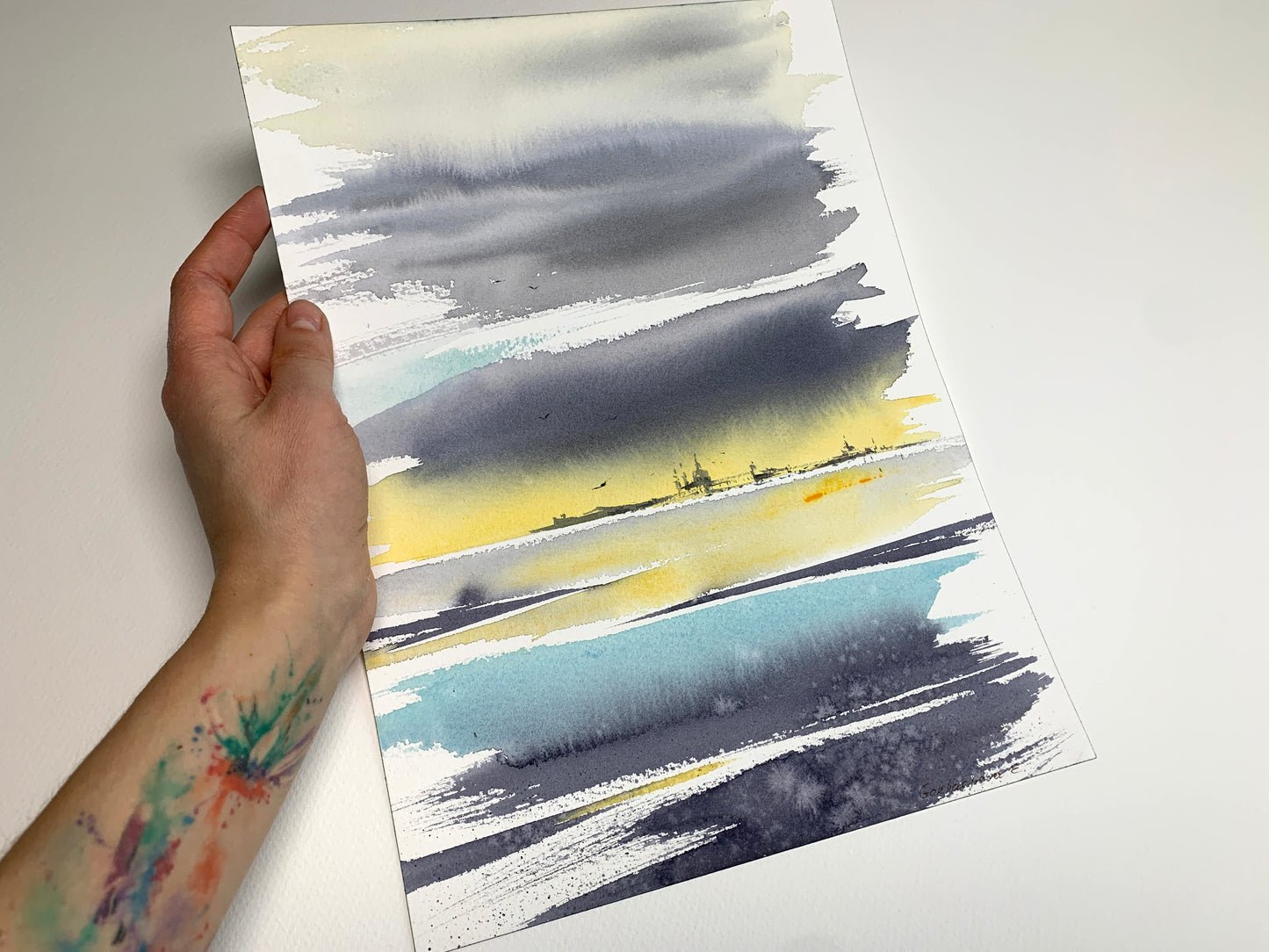 Abstract City Painting, Original Watercolor, Abstraction City 9x12