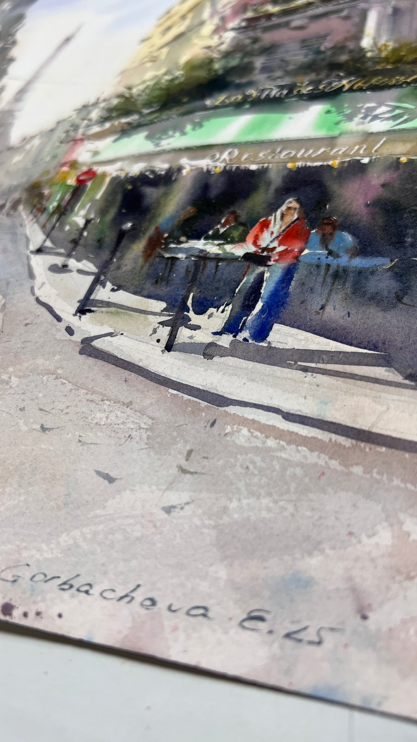 Paris Street Watercolor Painting, Eiffel Tower Art, Paris in Soft Light 12x16